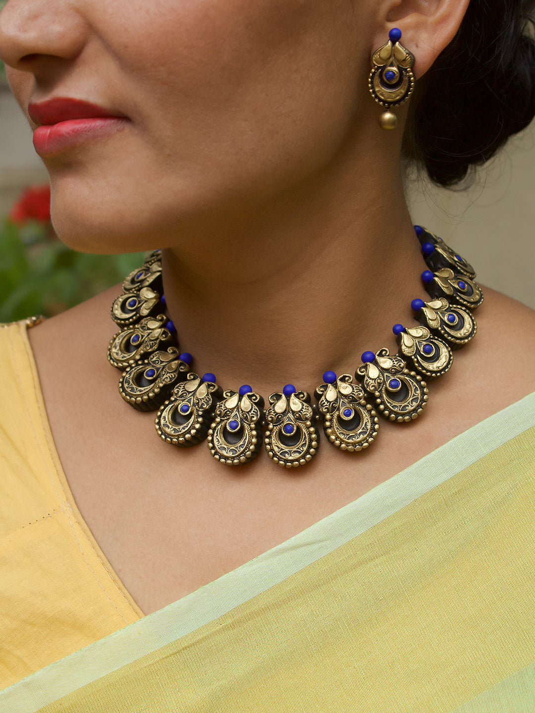 Crescent Moon Design Hand Painted Finish Terracotta Jewellery Set