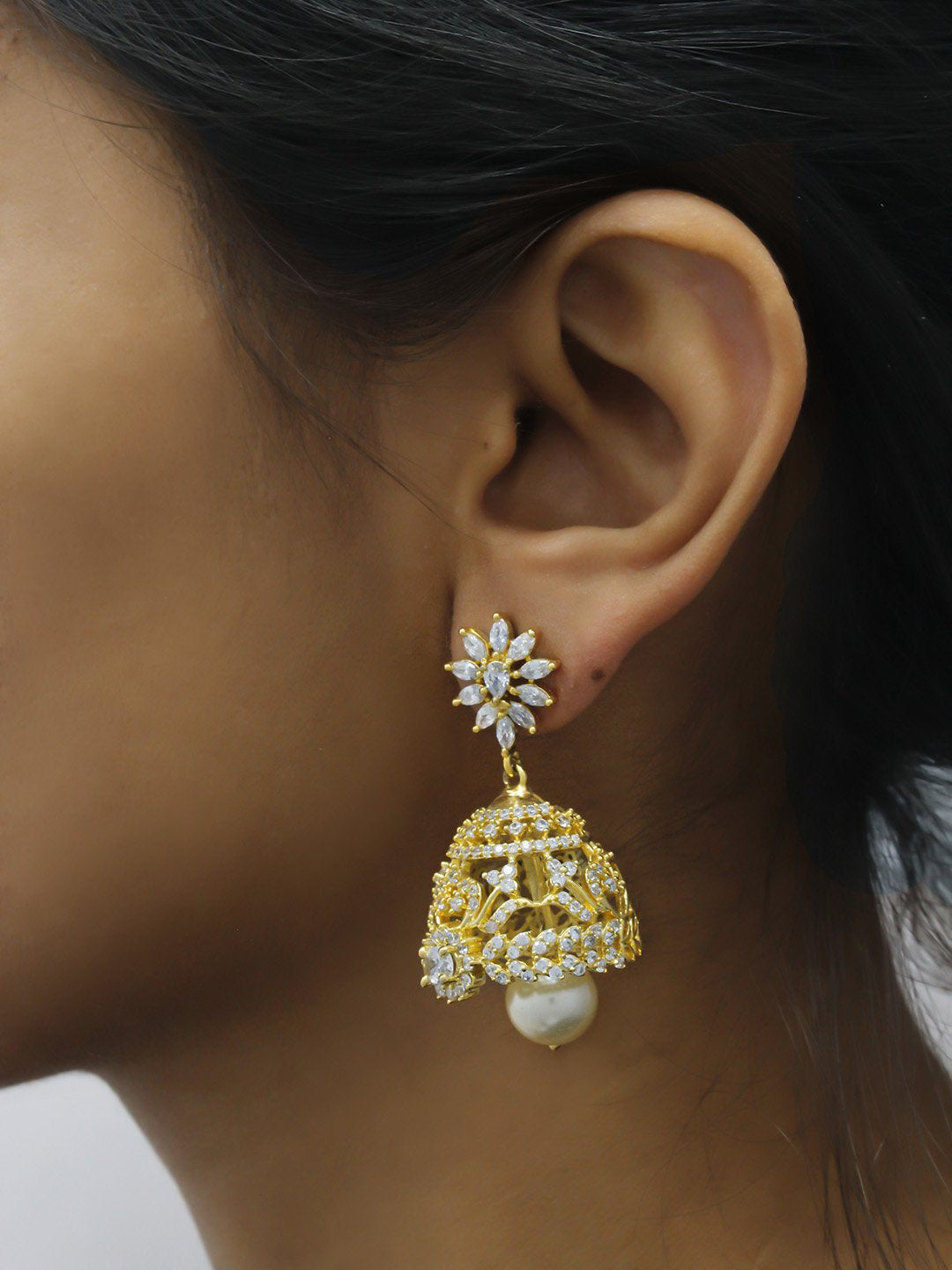Avismaya Gold Plated Geometric Design Jhumka Earring