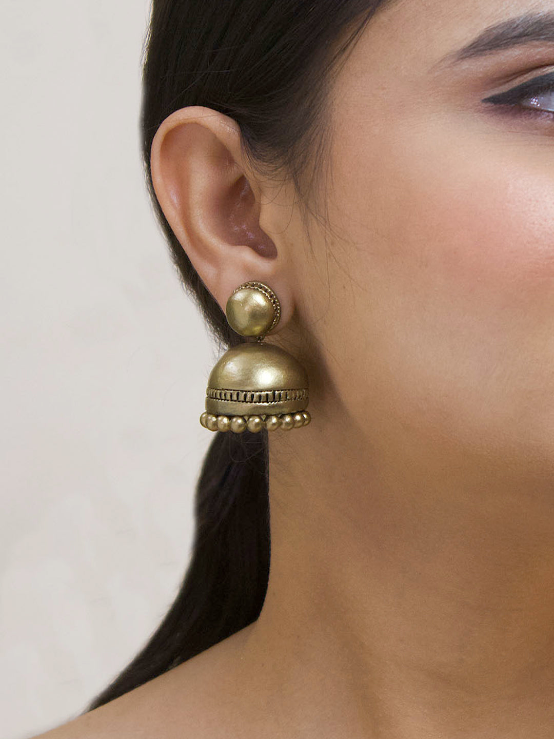 Anka Ruchi — Handmade Antique Gold Geometric Shape Terracotta Jhumka