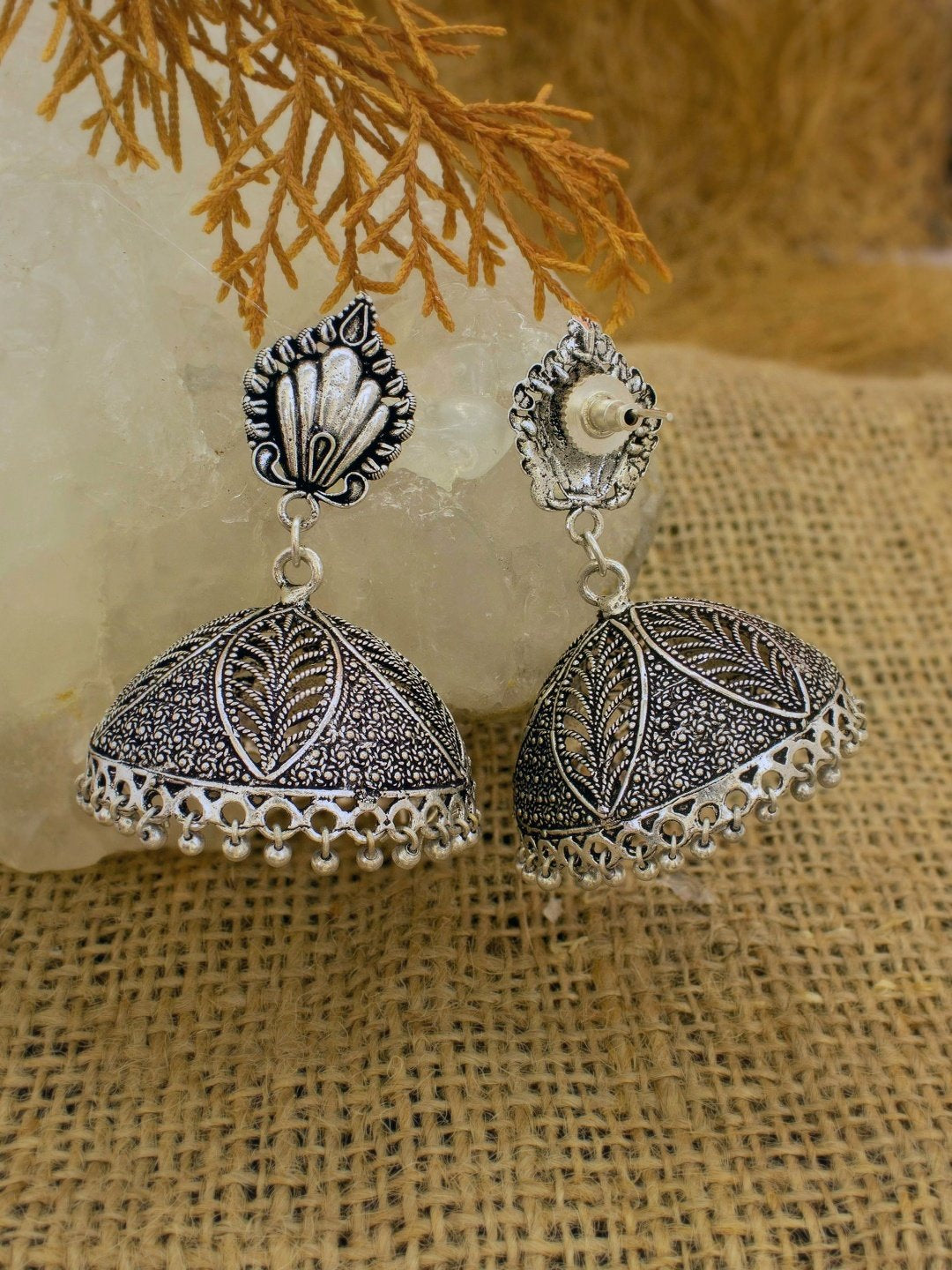German Silver Geometric Design Big Jhumka Earring