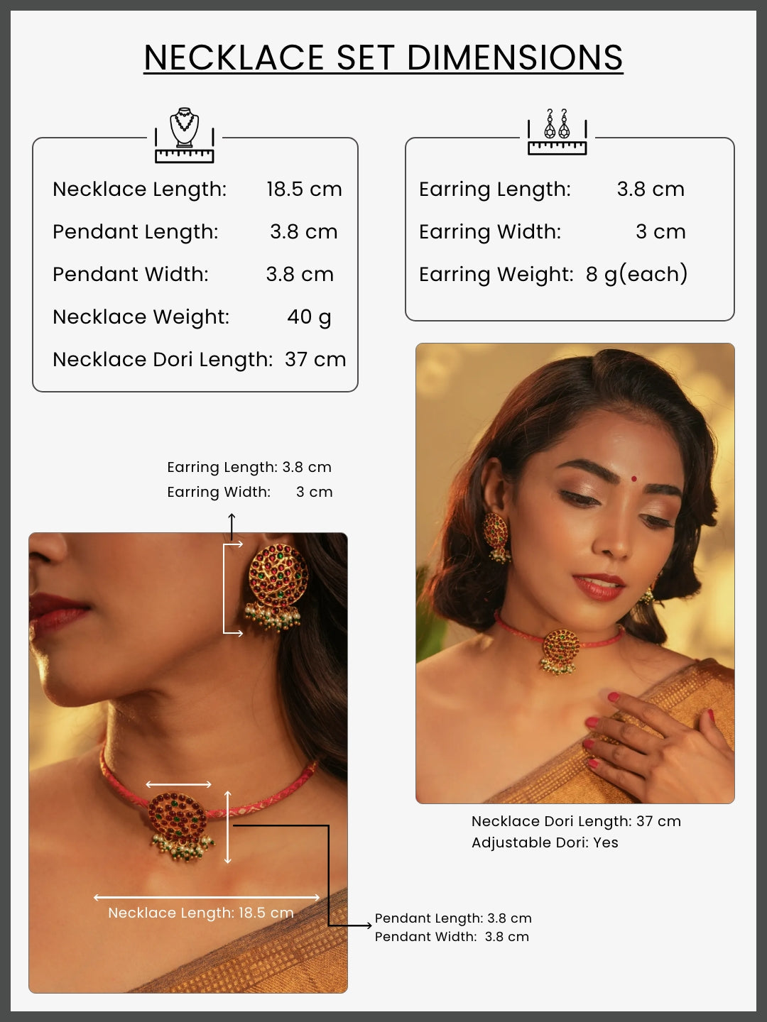 Zariel — Gold Tone Temple Necklace Set- Jada Billa zari/pearl Choker red