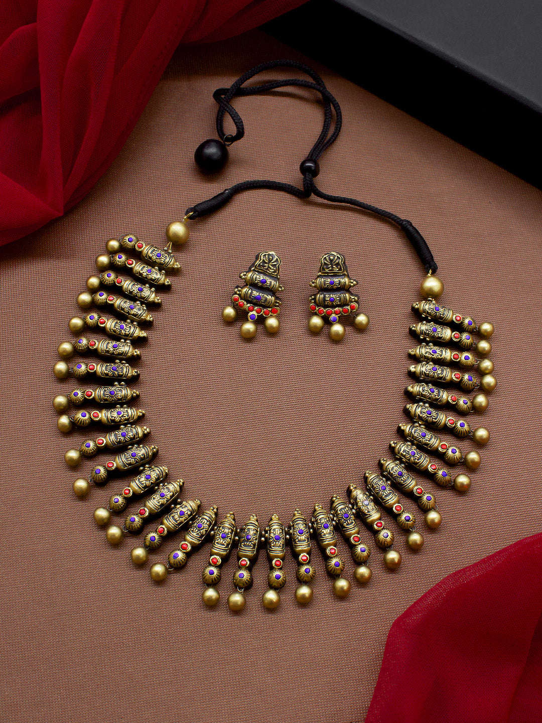 Fringe Design Hand Painted Terracotta Jewellery Set