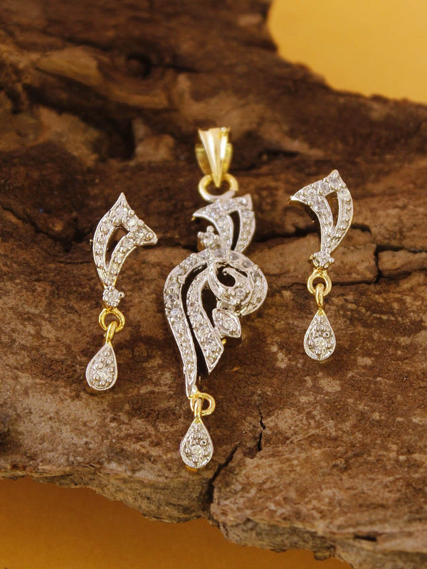 Avismaya Gold Plated With American Diamond Stone Pendant Set