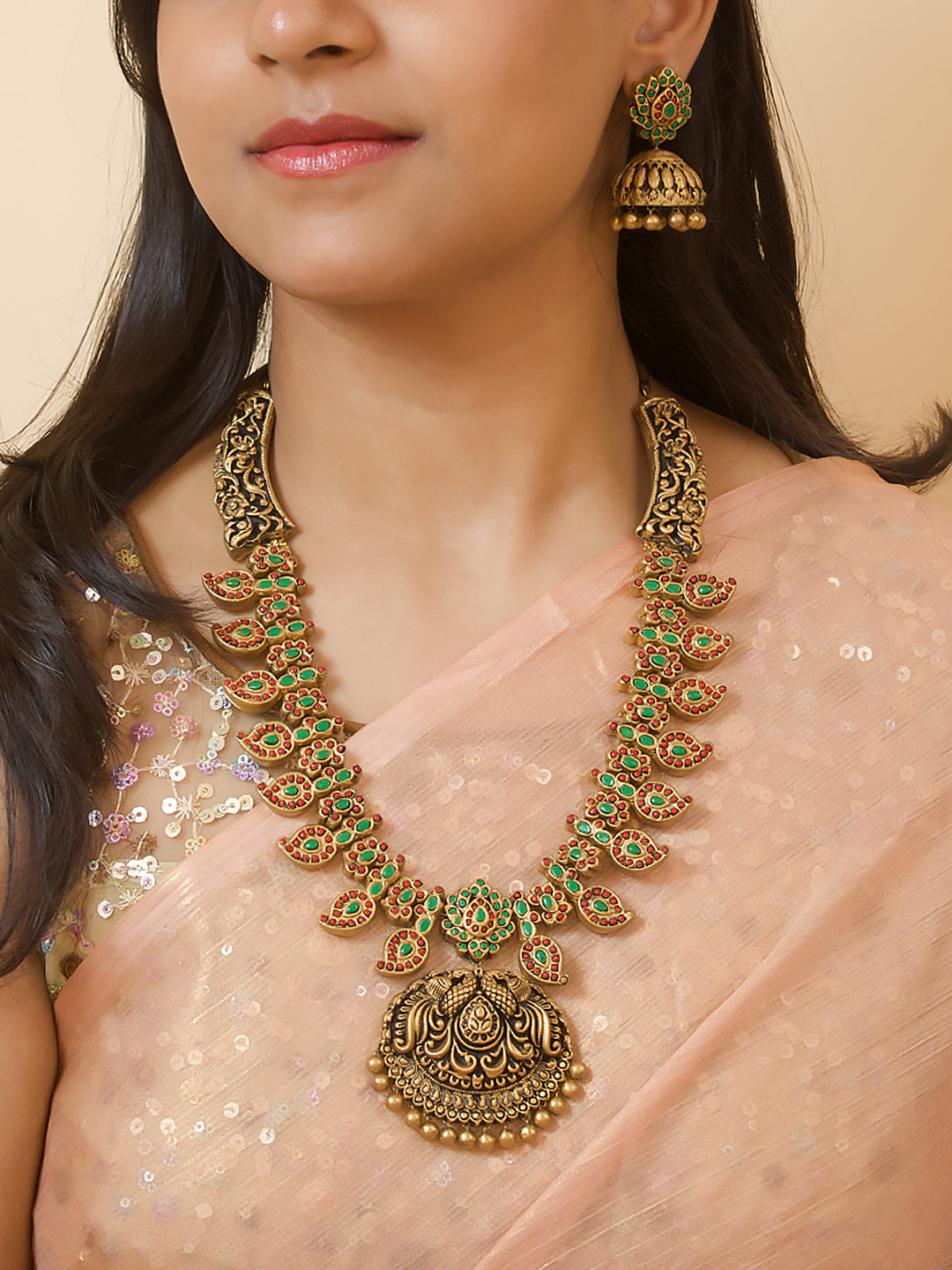 Amrapiccha — Mango Design Peacock Antique Gold Red Green Haram
