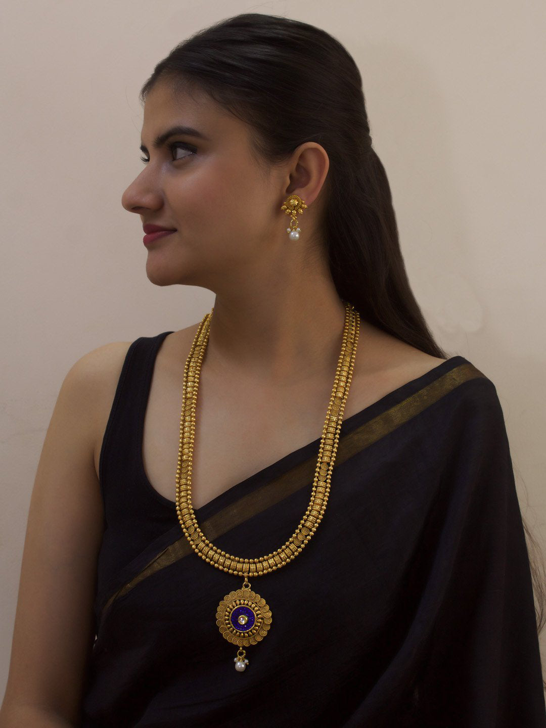 Antique Copper Long 3 Line Necklace With Droppings