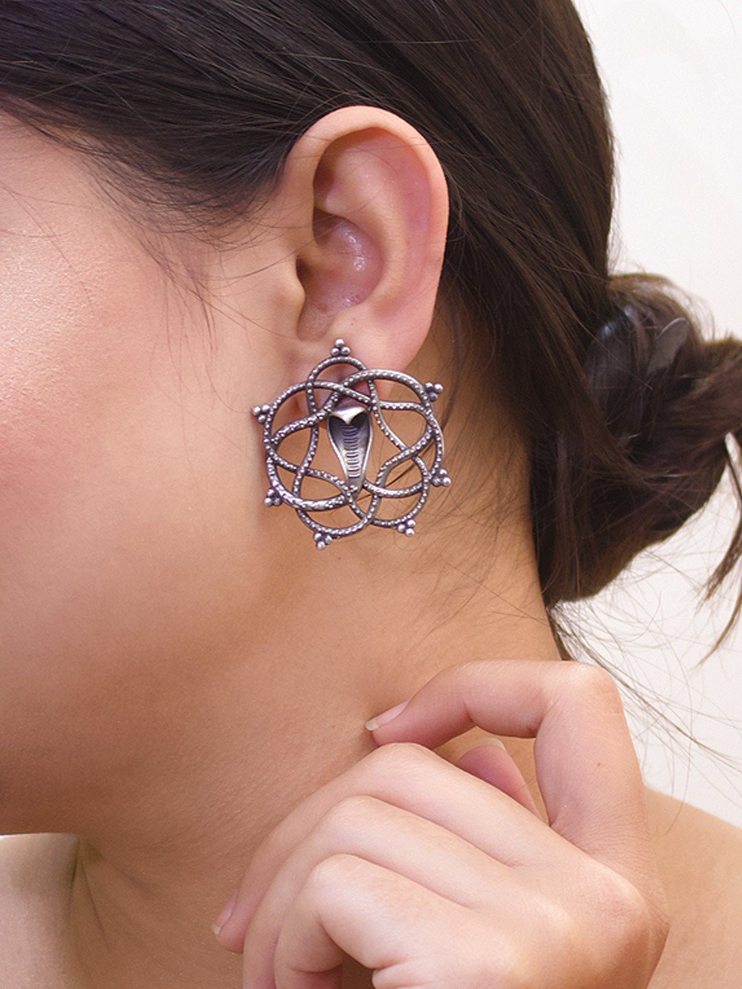 Silver Plated Snake Design Stud Earring - Kantara