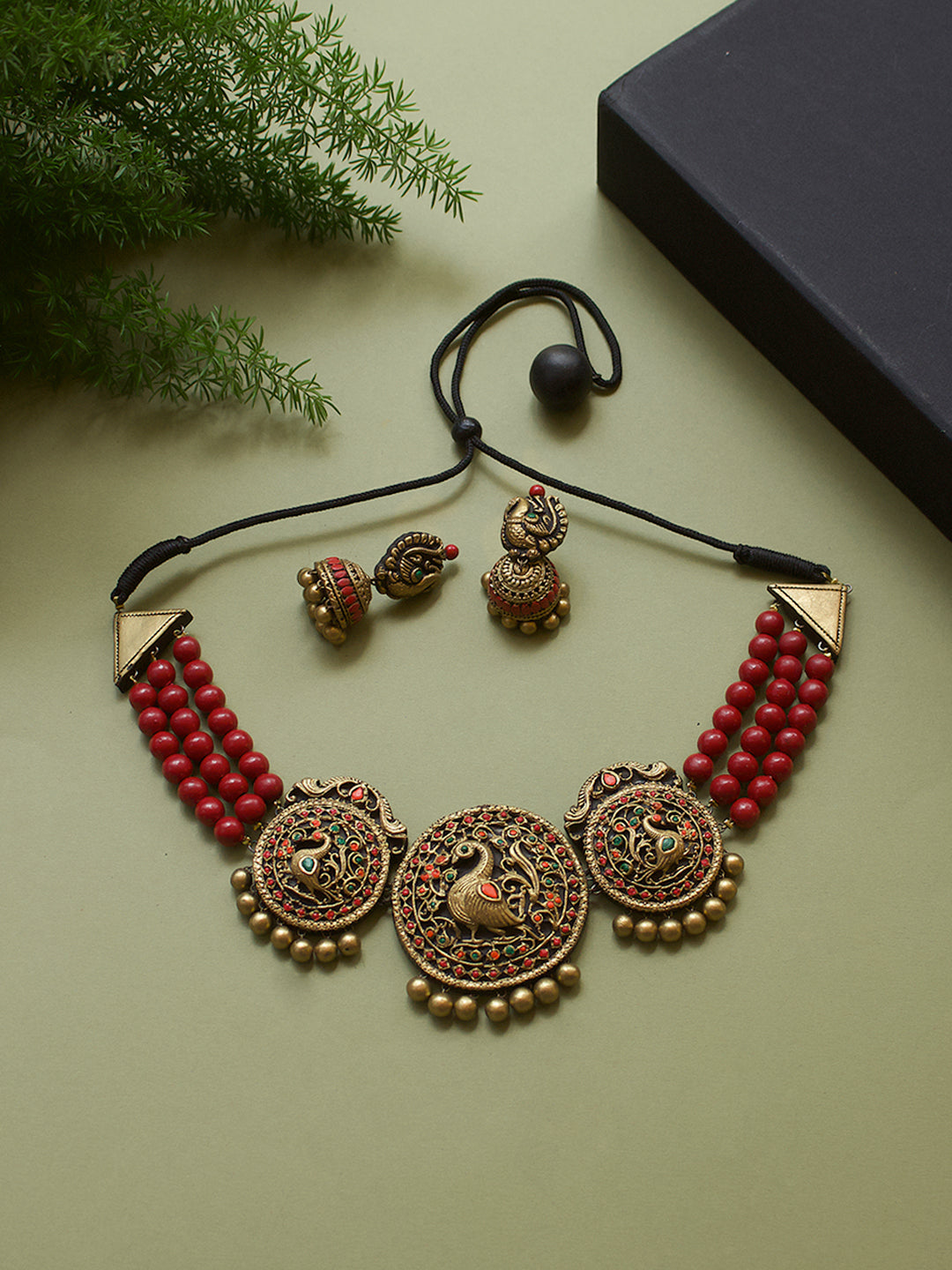 Kanakaprabha — Peacock Design Hand Painted Finish Terracotta Jewellery Set