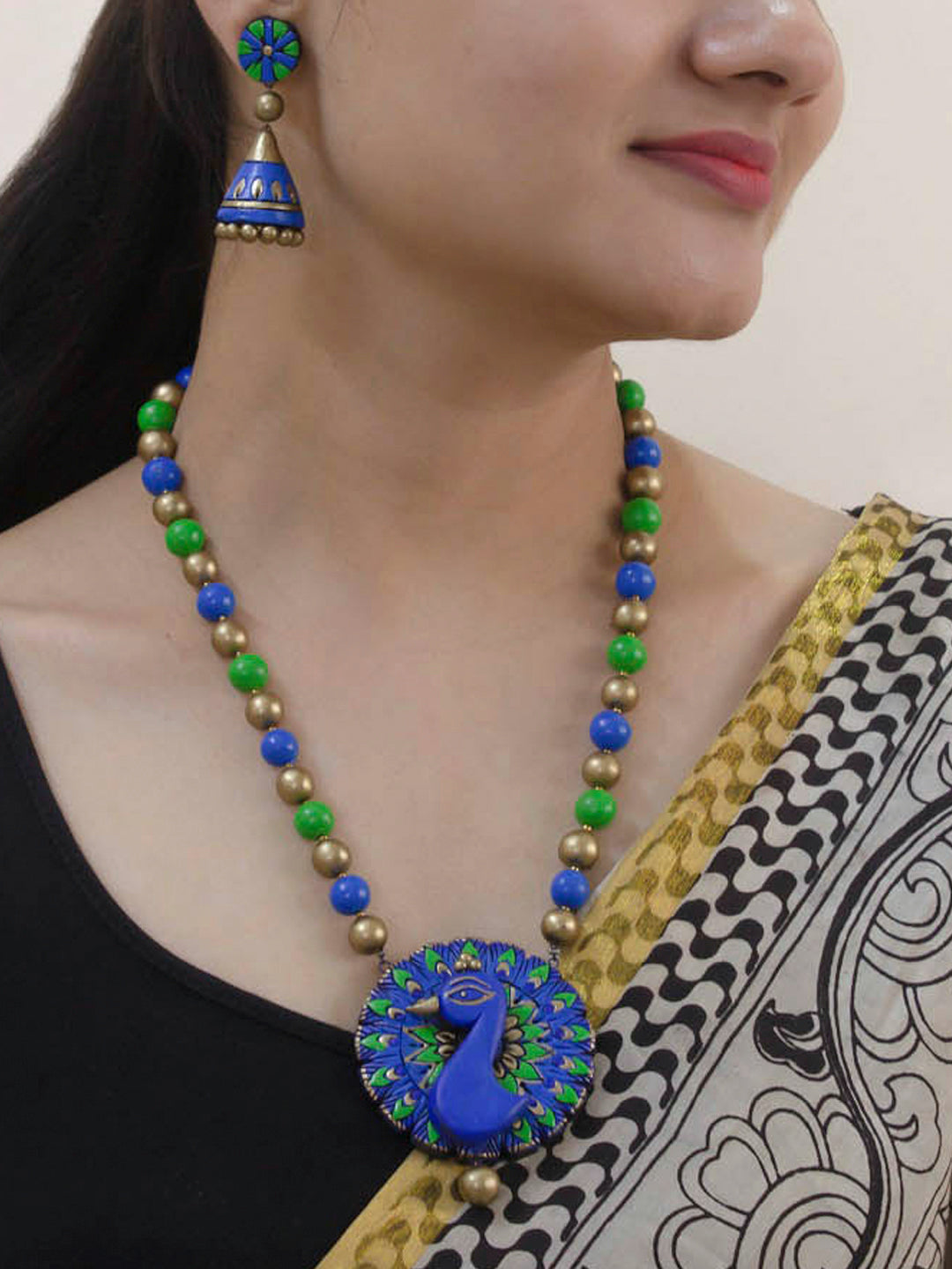 Peacock Design Hand Painted Finish Terracotta Jewelry Set – Jumkey