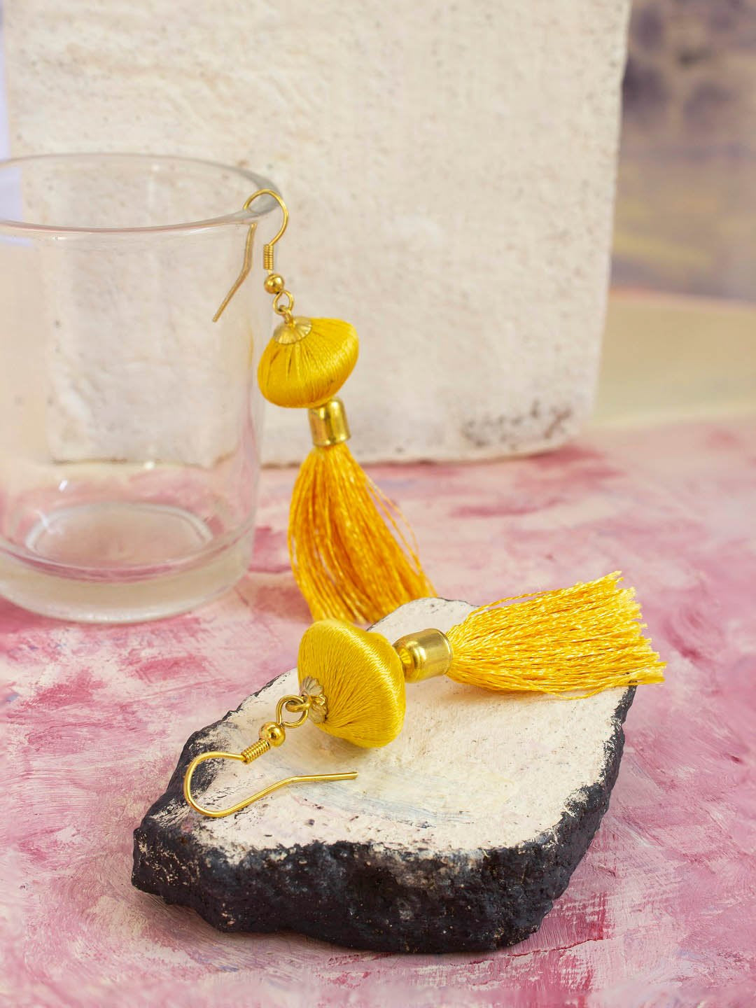 Gold Plated Tassel Design Yellow Color Dangler Earring