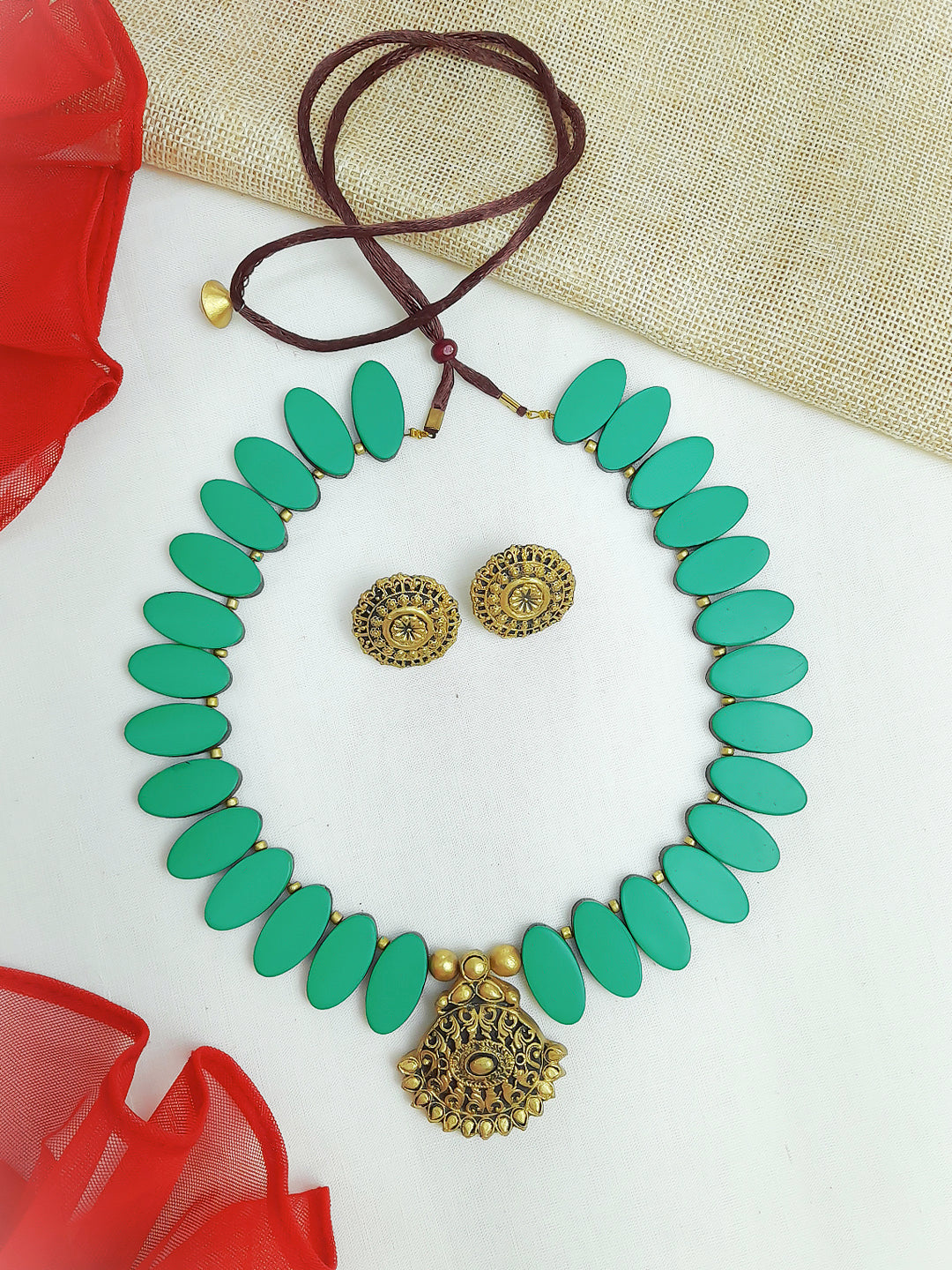 Oval Design Hand Painted Terracotta Jewellery Set