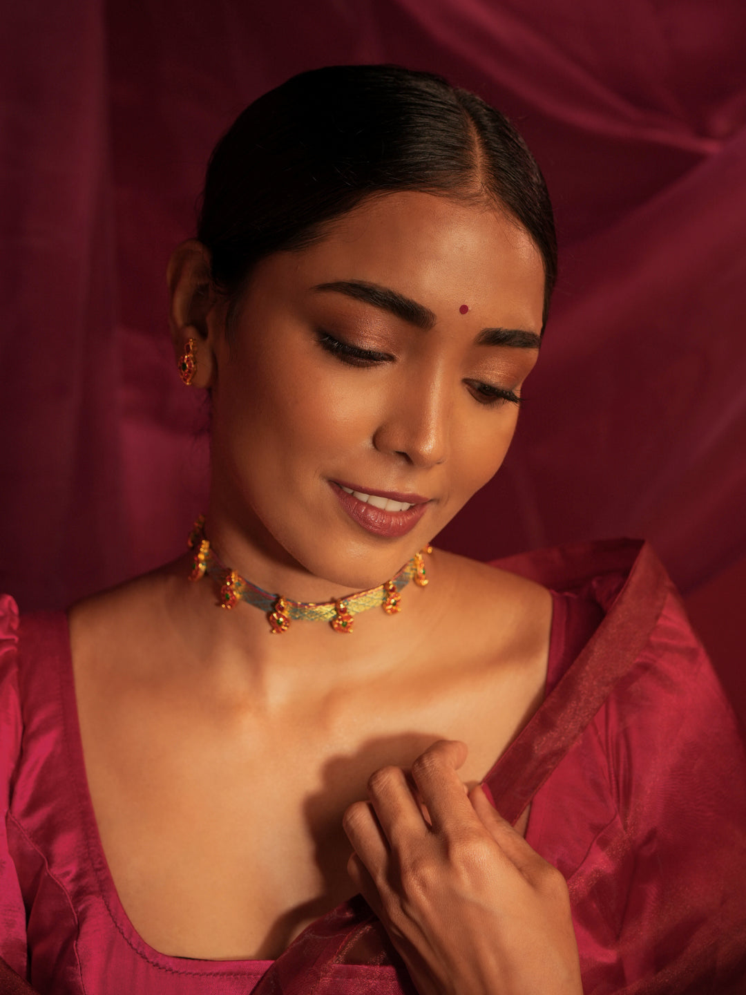 Zarvitha — Gold Tone Blue Zari Temple Choker Necklace Set