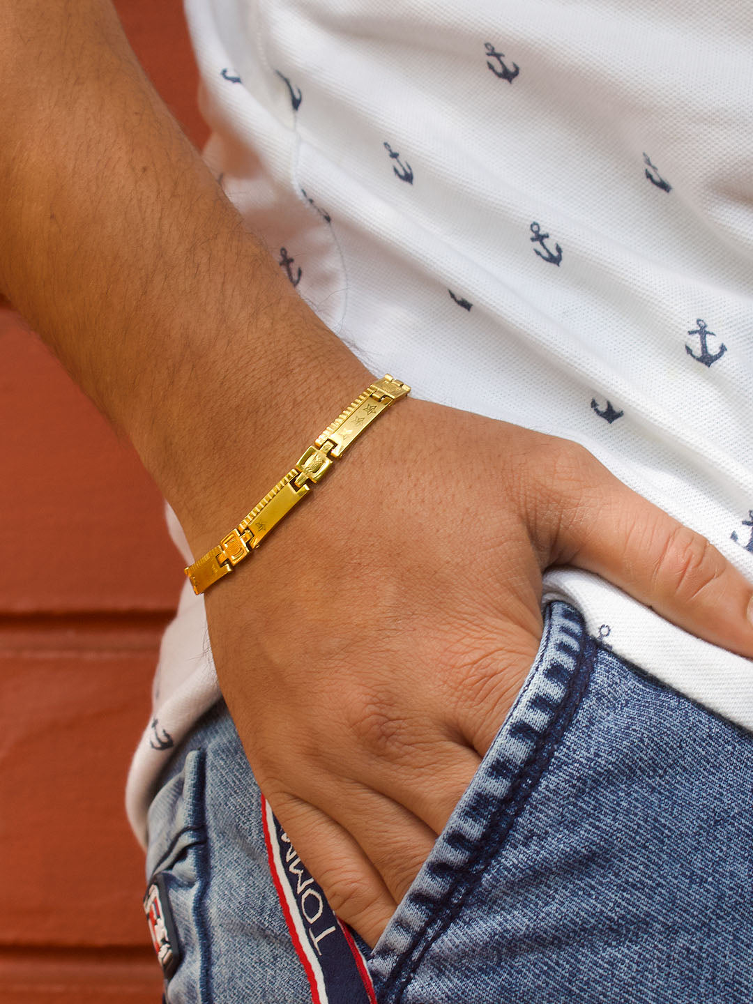 Avismaya Gold Plated Geometric Design Mens Bracelet