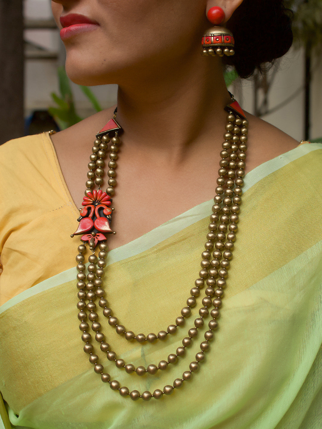 Hamsa Design Hand Painted Terracotta Jewellery Set