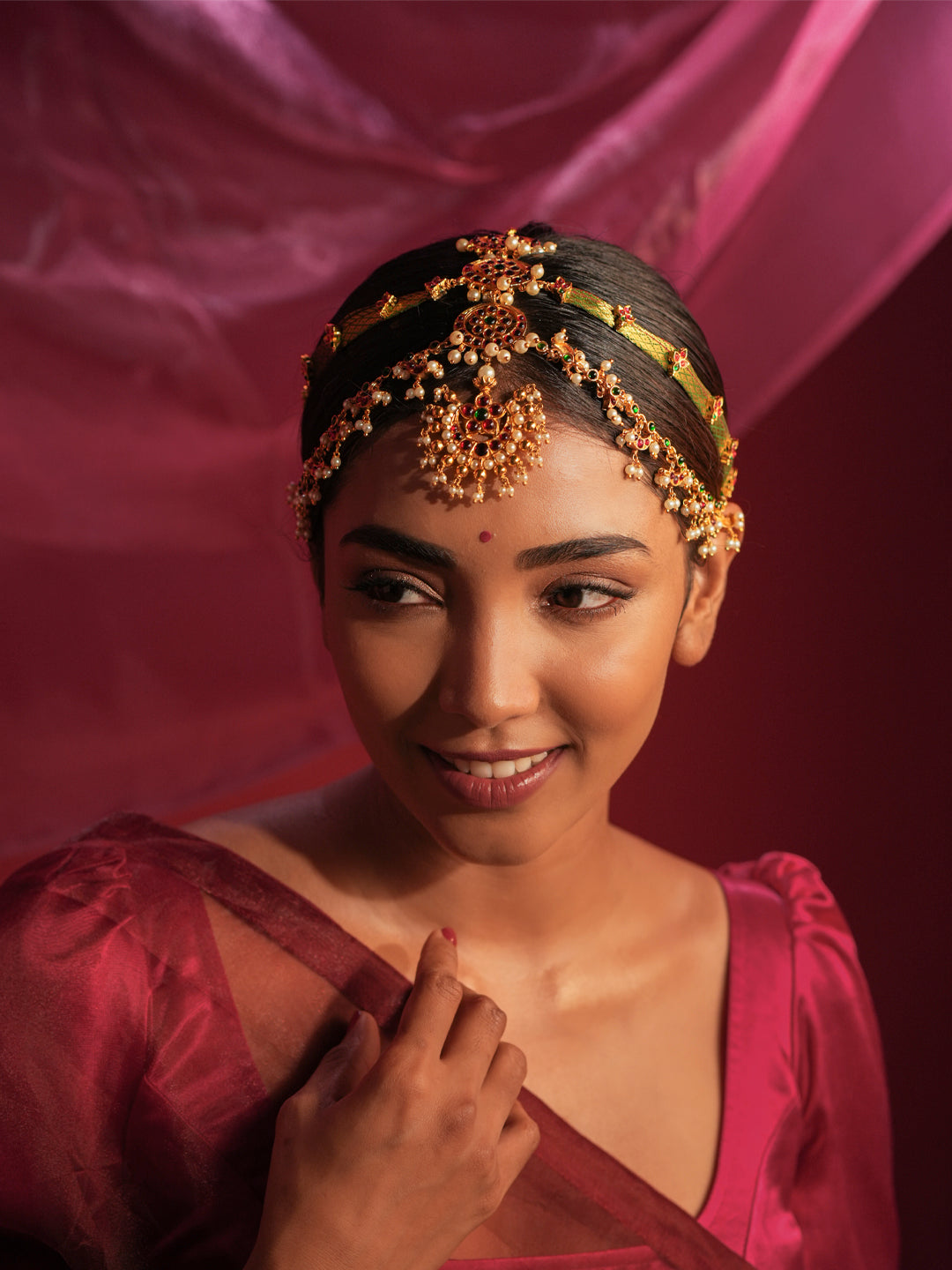 Zarinah — Gold Tone Temple and Zari Mathapatti