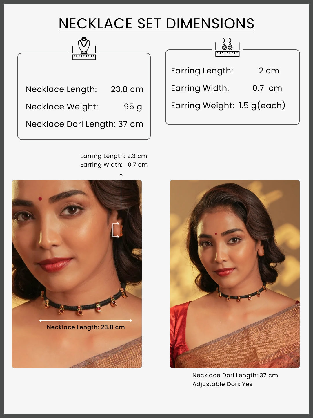 Gold tone temple necklace set- Black Thread Choker