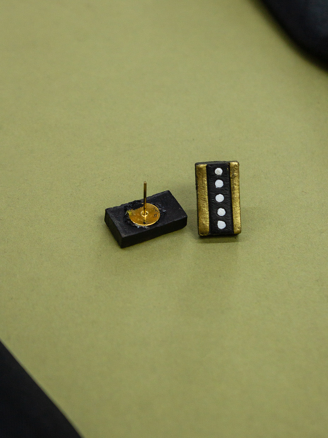 Stripe Design Handmade Terracotta Stud Earring