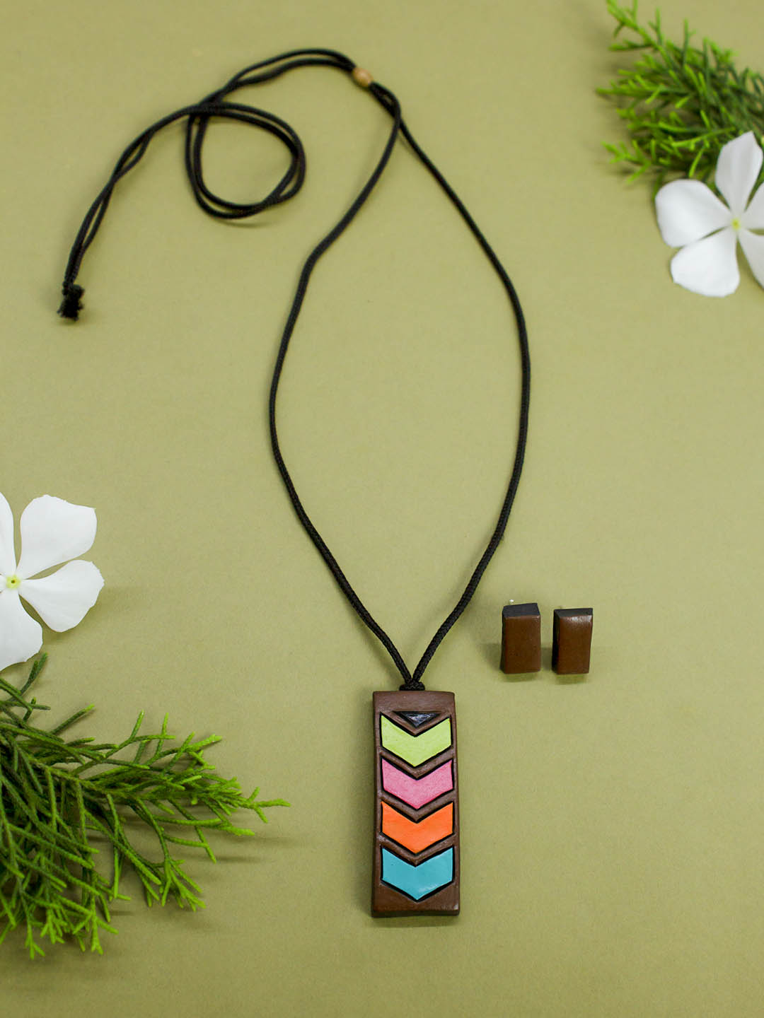 Brown and Pastel burst of pride colors retro style handmade terracotta necklace set