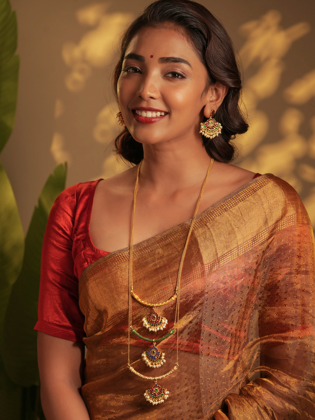 Gold Tone Temple Necklace Set- 3 layered