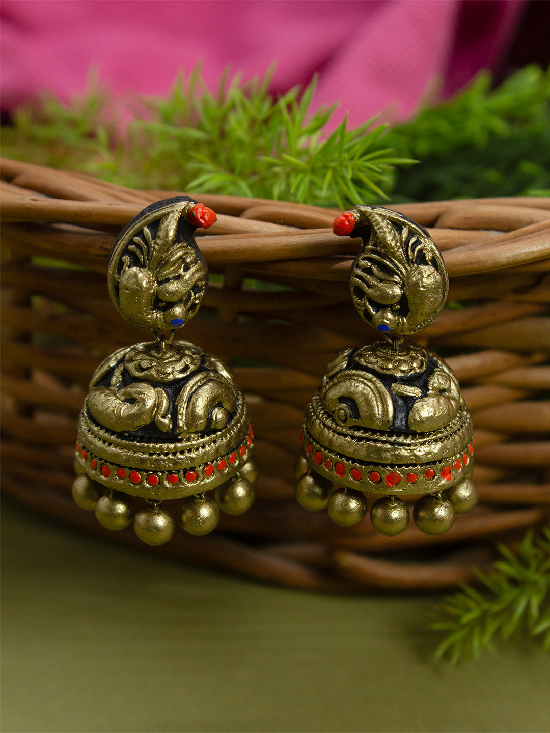 Peacock Design Hand Painted Terracotta Jewelry Set