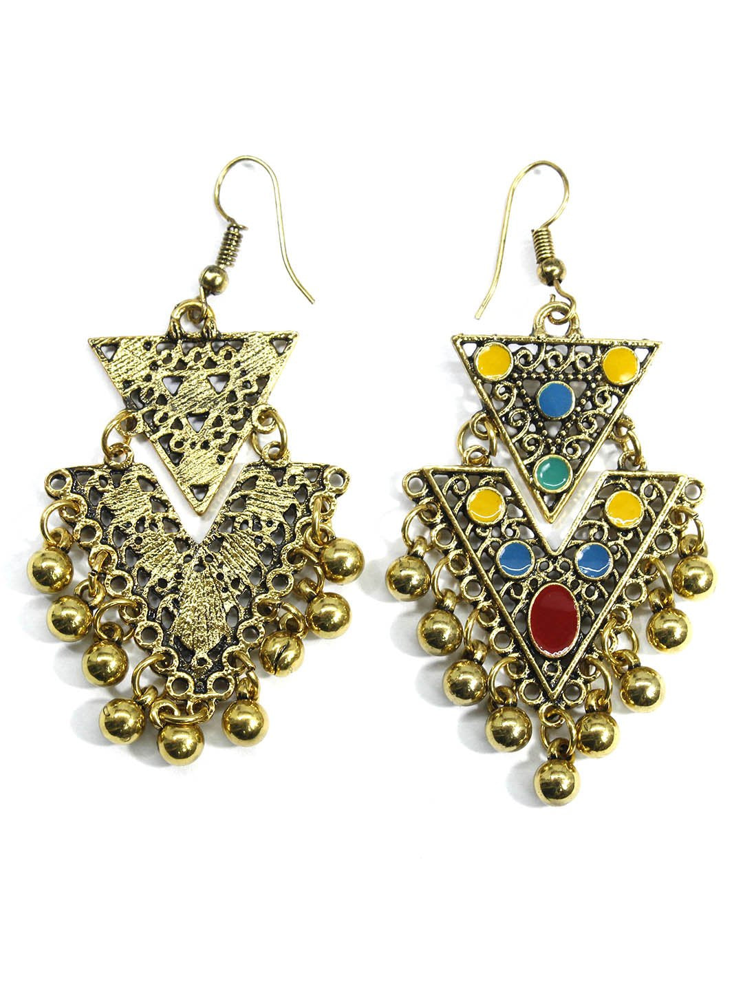 Multicolor Triangular Design Gold Plated Dangler Earring
