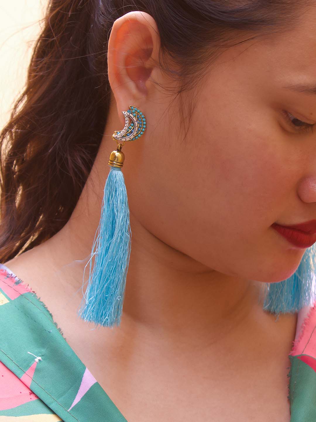 Sky Blue Tassel Stud Earring