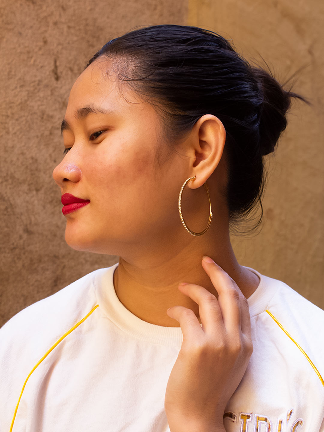 Gold Plated Round Design Hoop Earring