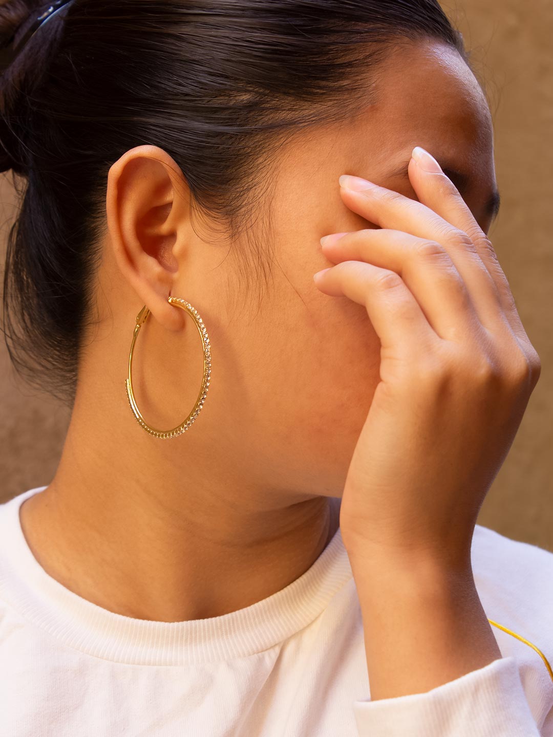 Gold Plated Round Design Hoop Earring