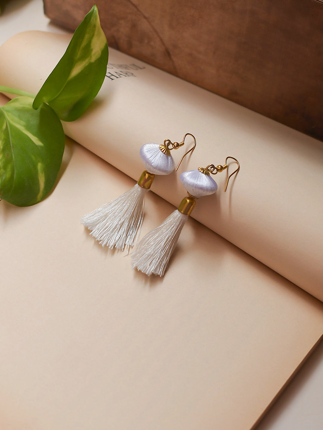 Gold Plated White Color Tassel Design Dangler Earrings