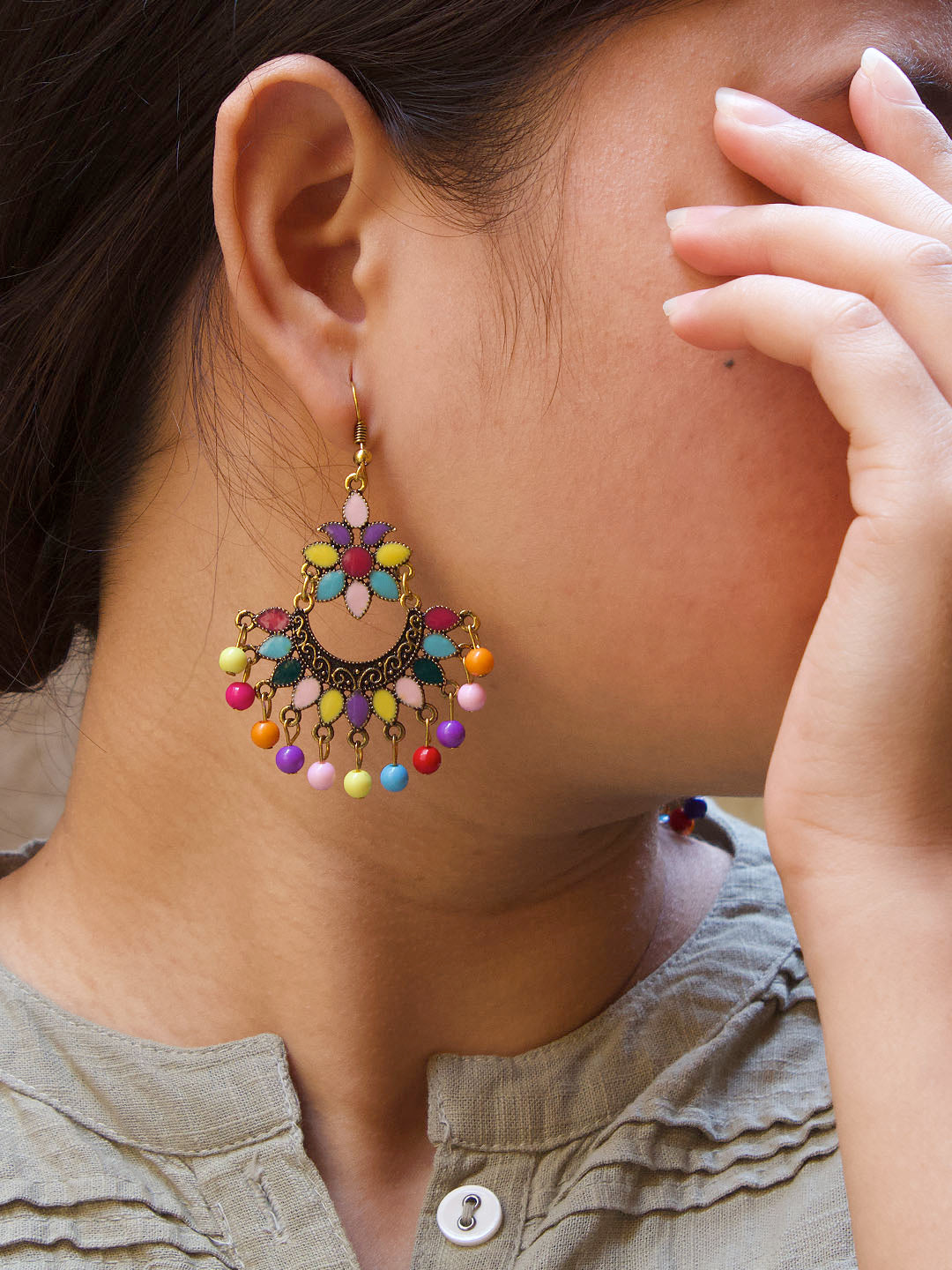 Multicolor Gold Plated Dangler Earring