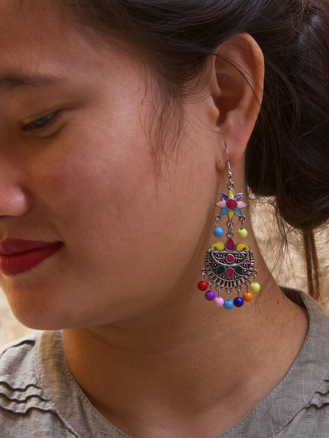 Multicolor Floral Design Dangler Earring