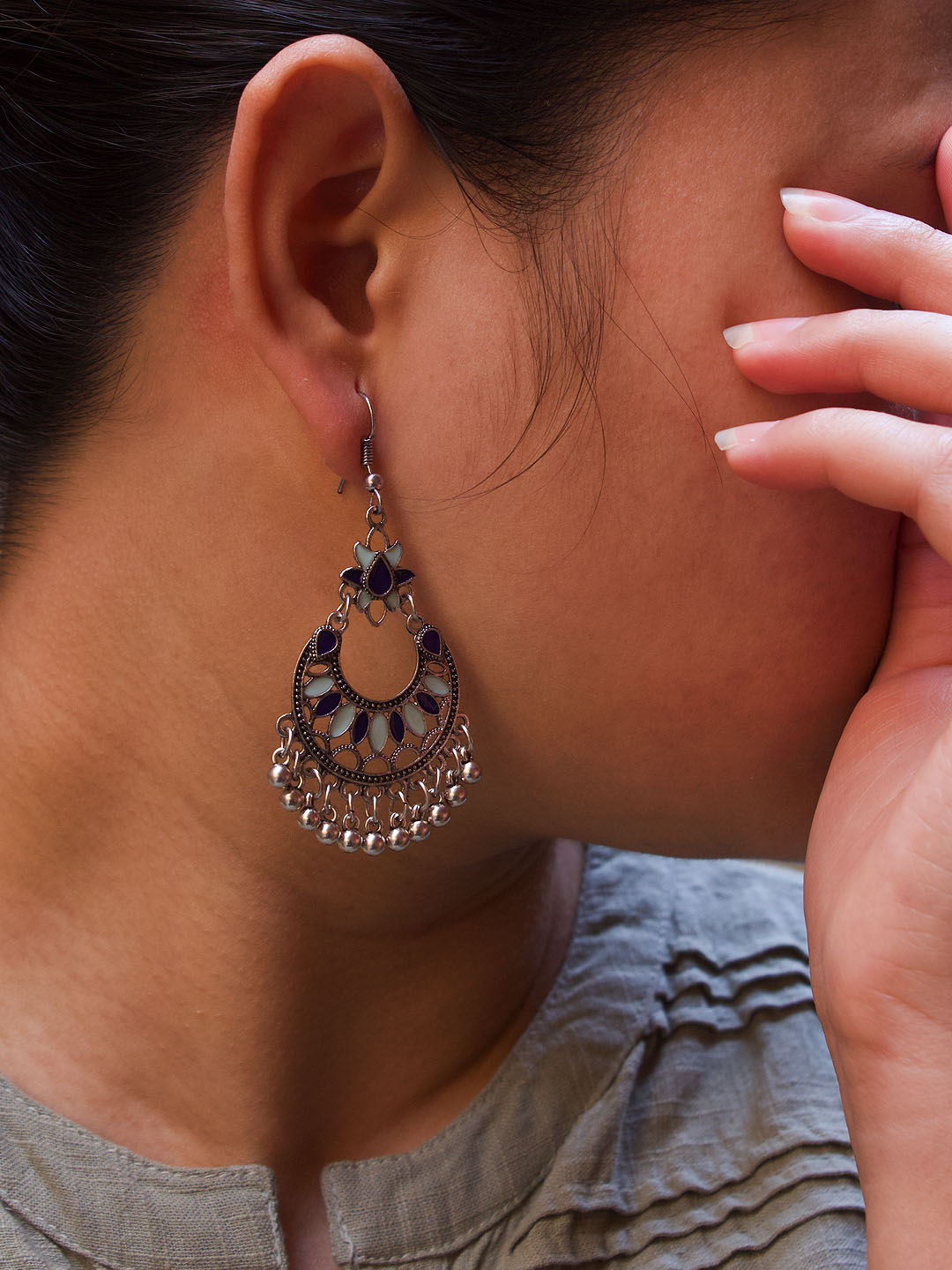 Cyan And Blue Color Dangler Earring