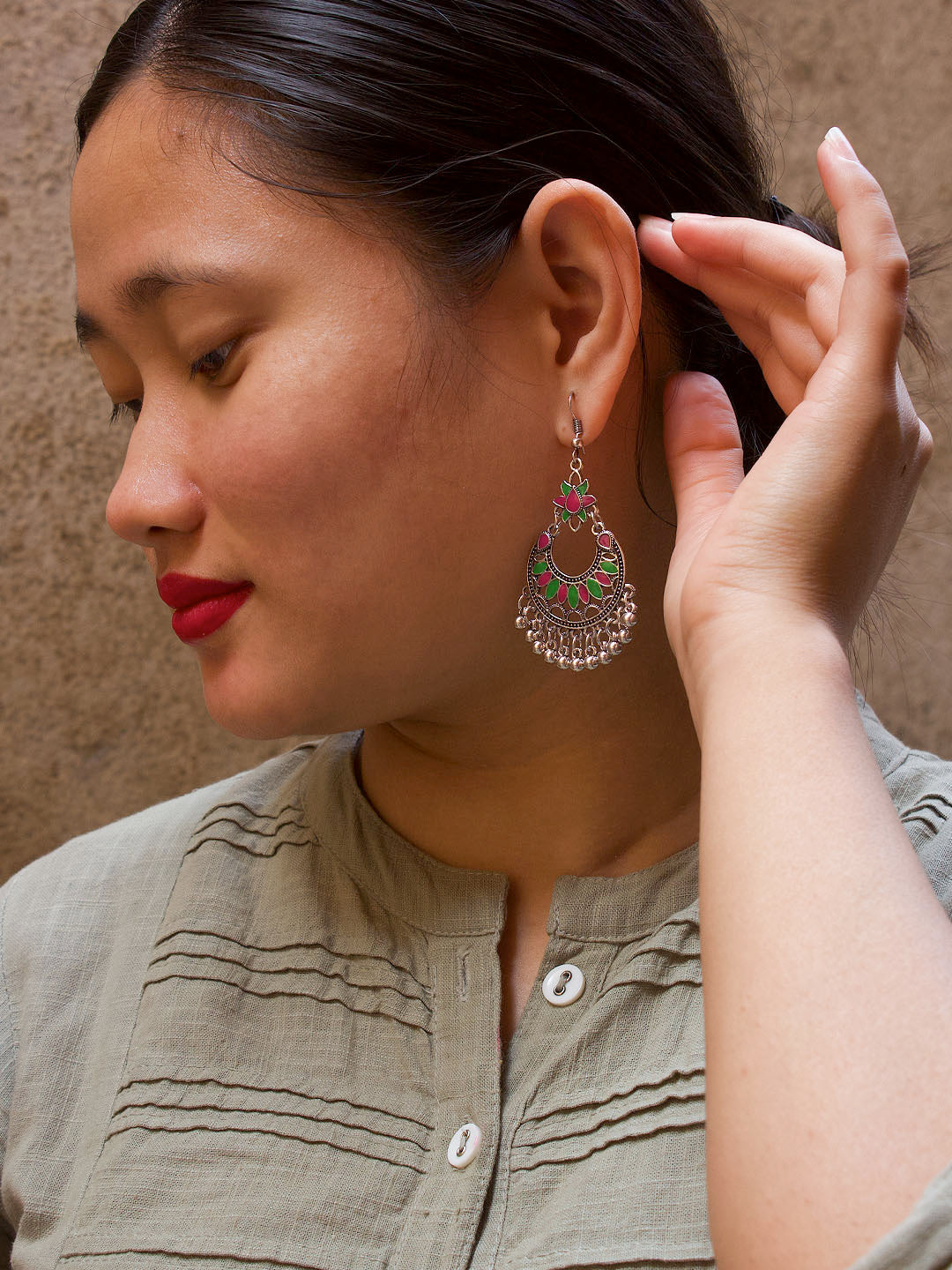 Pink And Green Earring