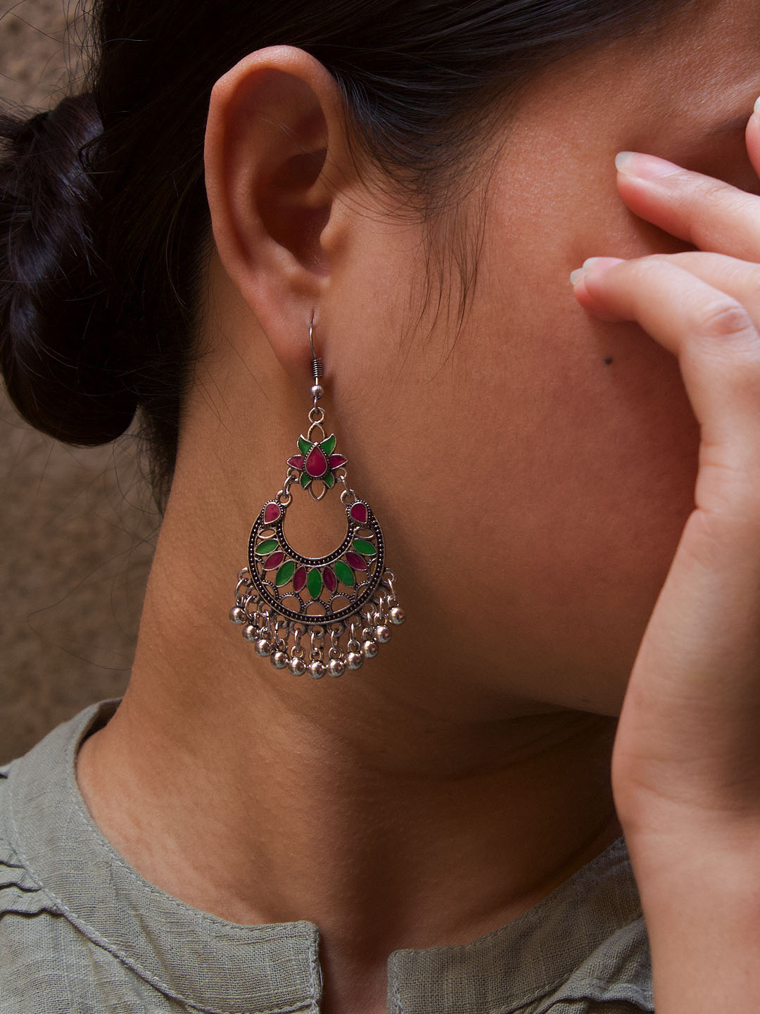 Pink And Green Earring