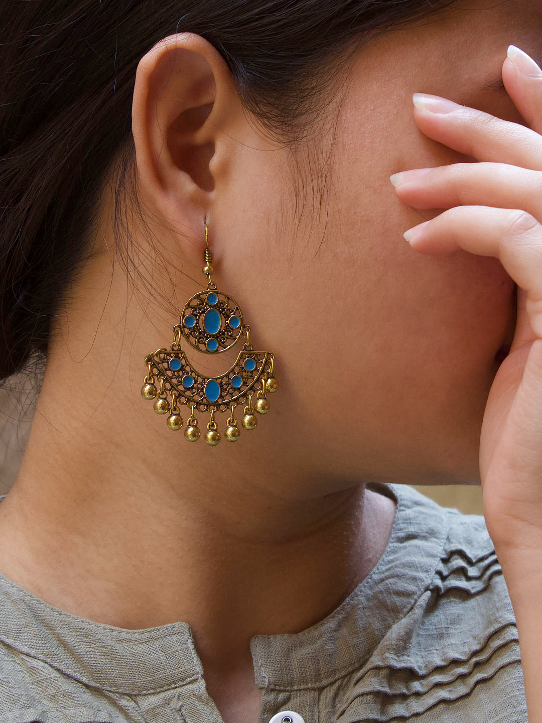 Sky Gold Plated Blue Color Dangler Earring