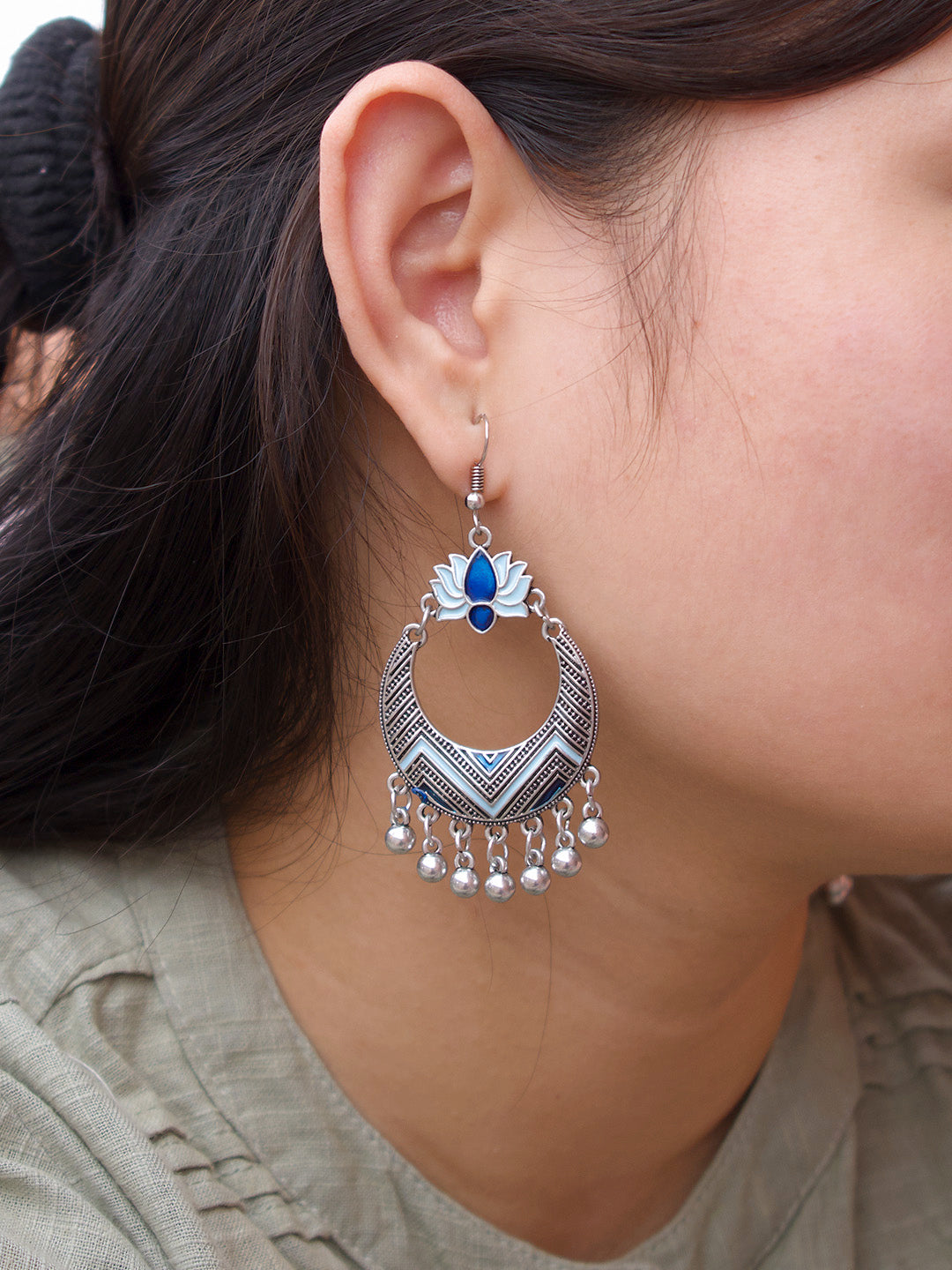 Lotus Design Blue Dangler Afghani Earring