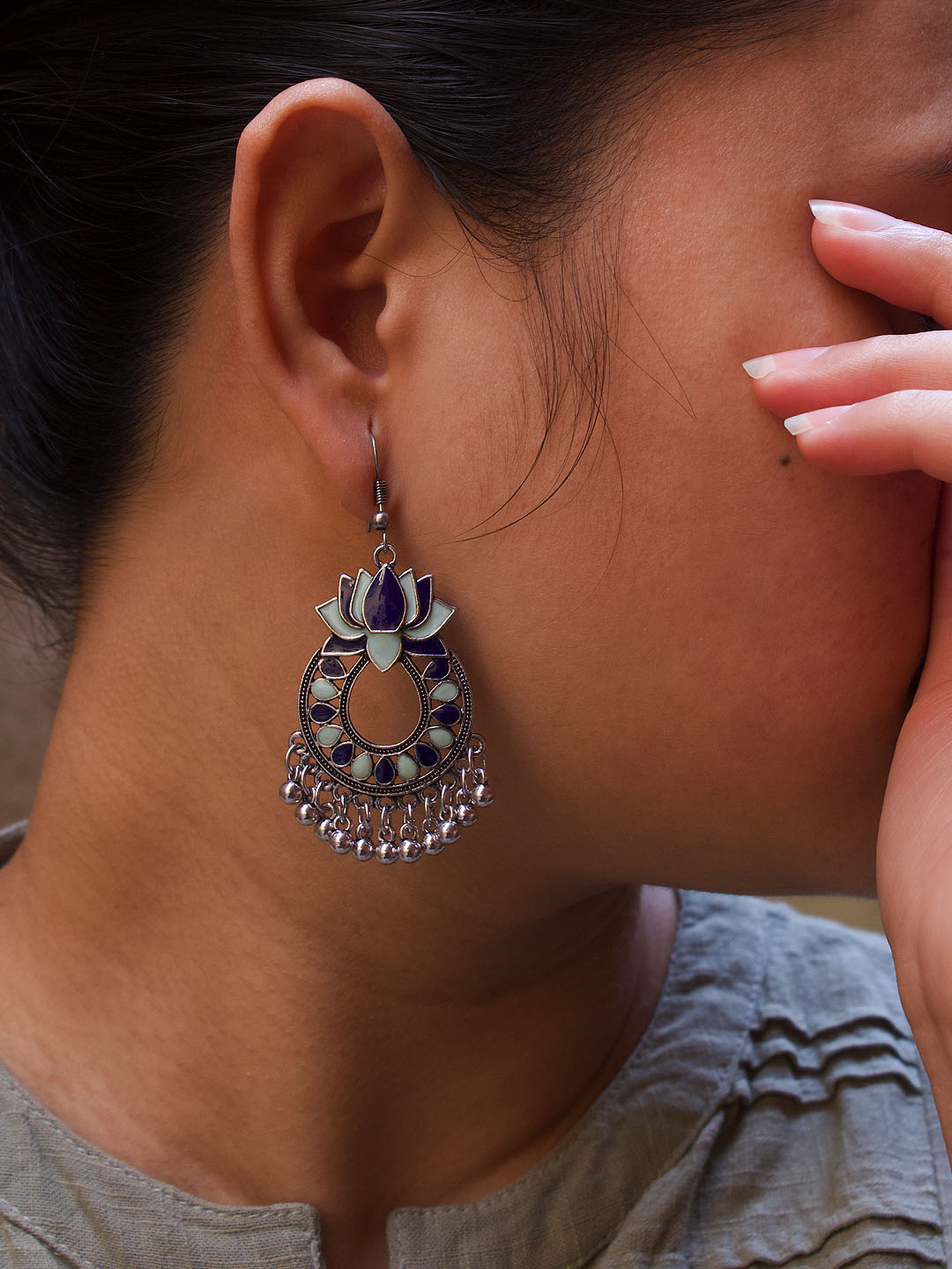 Floral Design Blue Dangler Afghani Earring