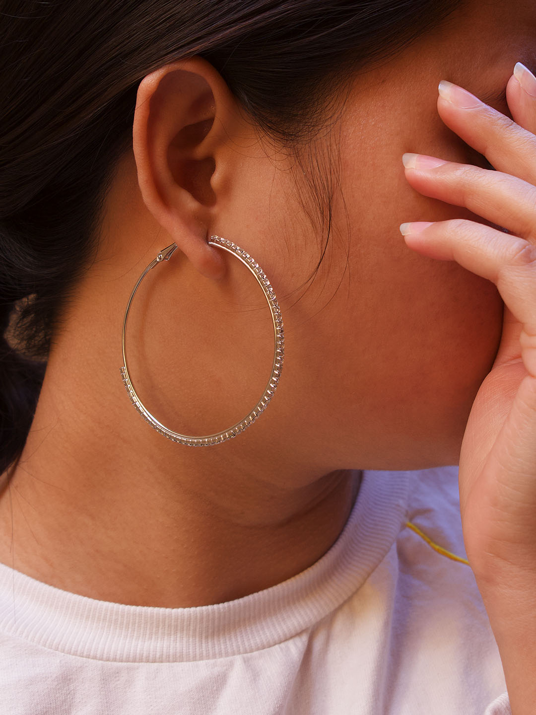Silver Plated Round Design Hoop Earring