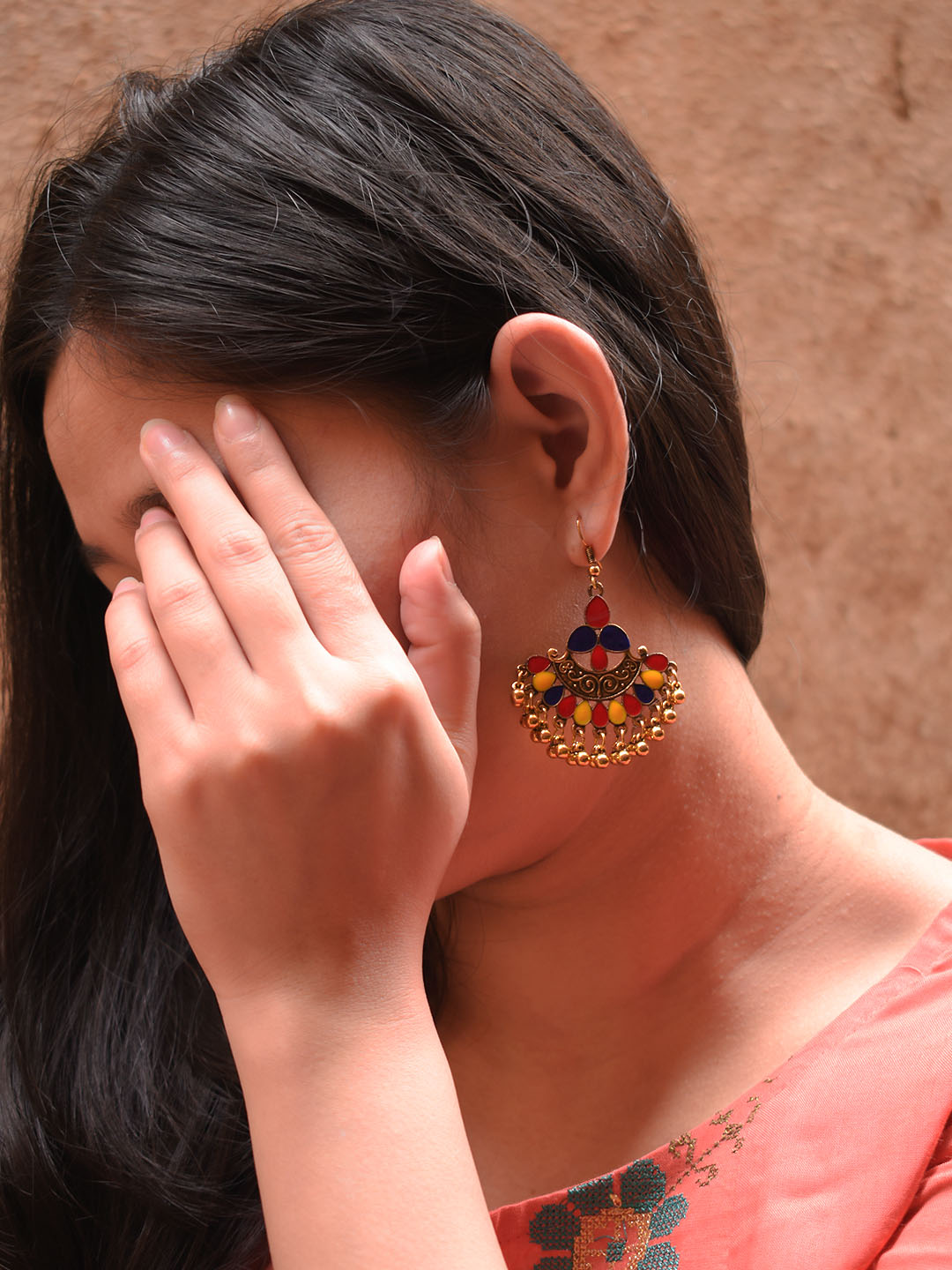 Gold Plating Multicolor Floral Design Afghani Earring