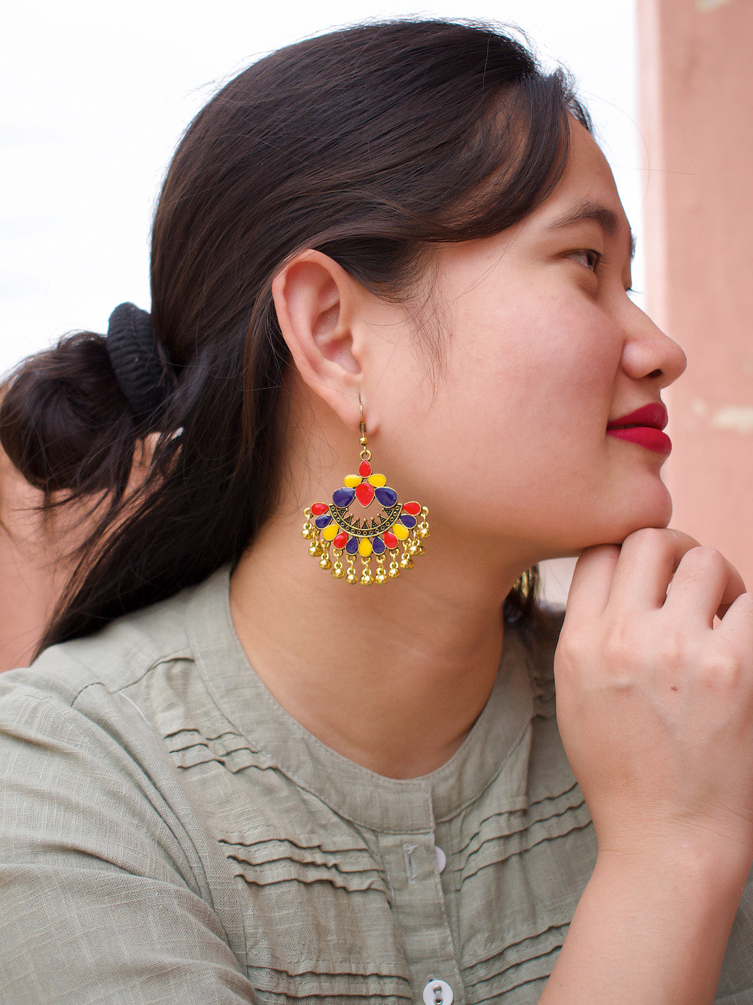 Gold Plating Multicolor Floral Design Afghani Earring