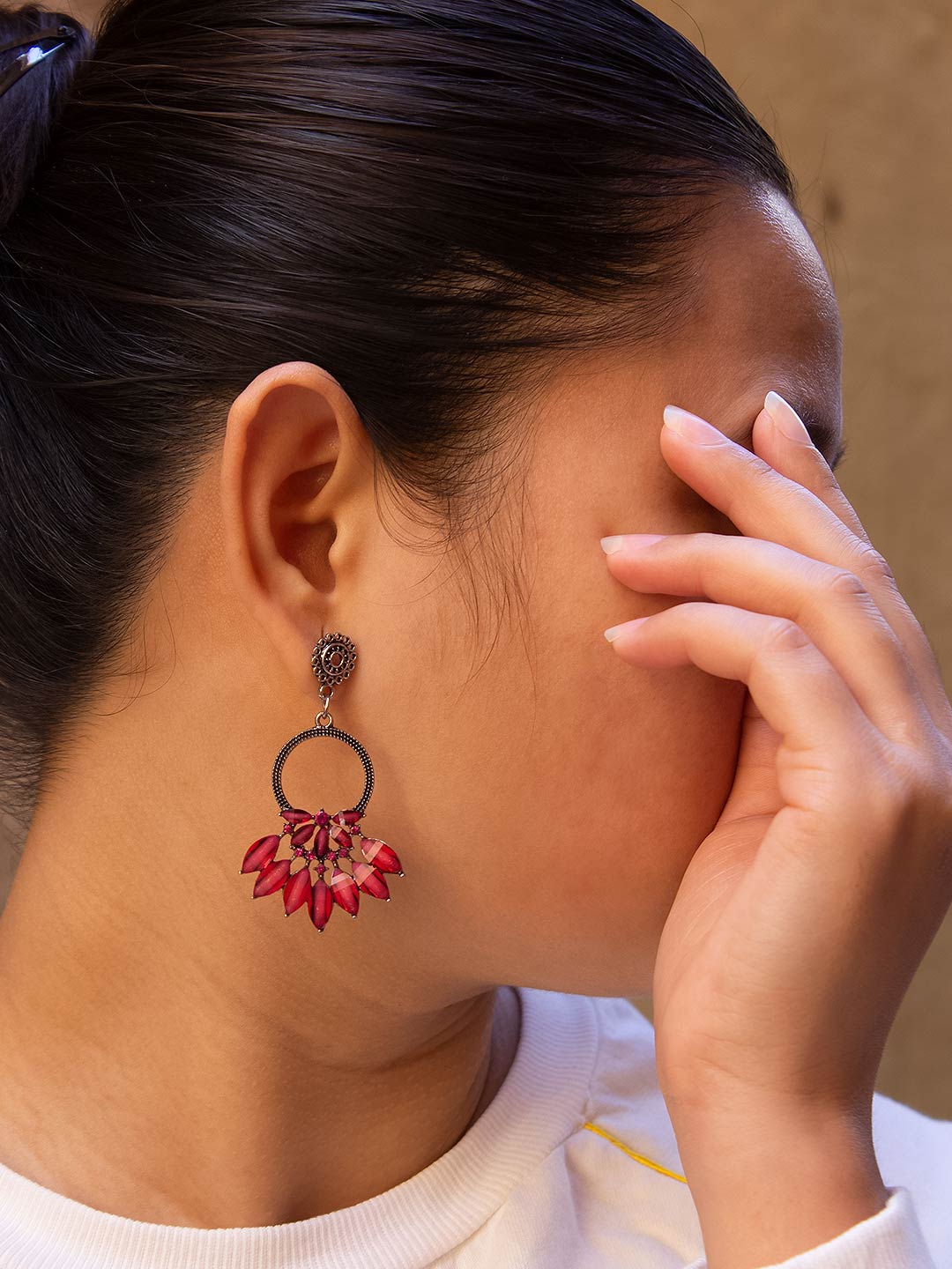 Floral Design Pink Dangler Earring