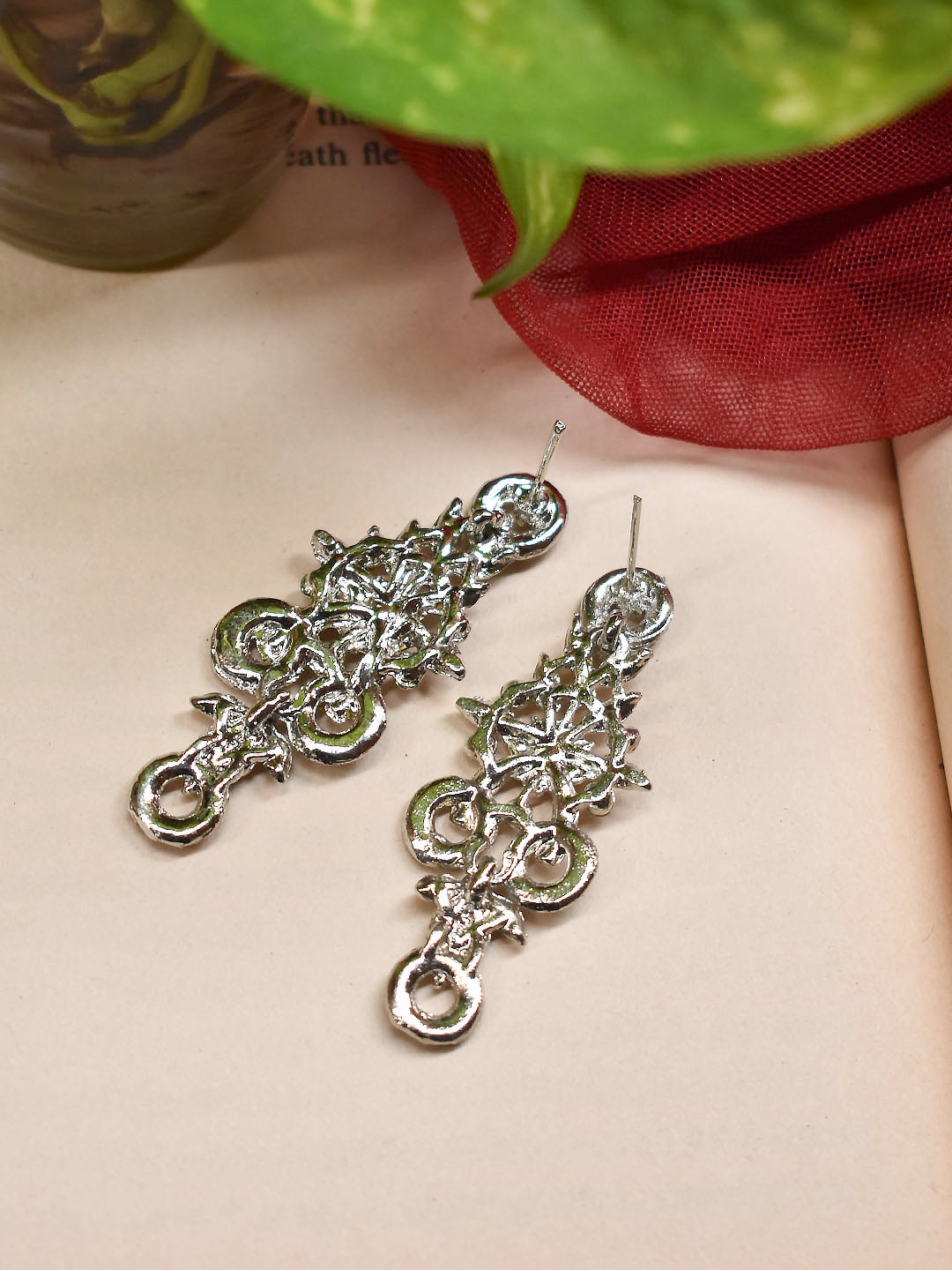 Silver Plated Circular Shape Stud Dangler Earrings