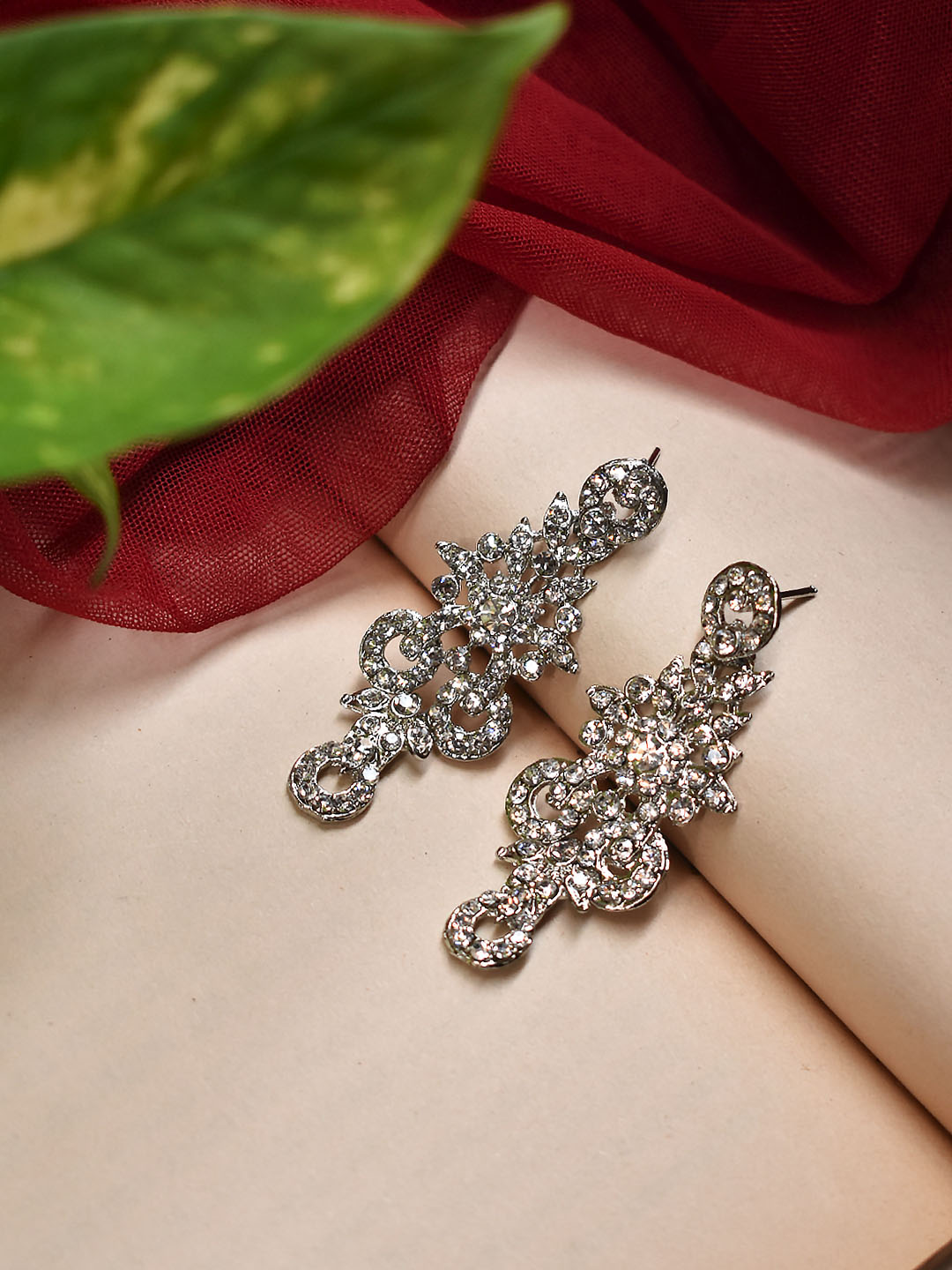 Silver Plated Circular Shape Stud Dangler Earrings