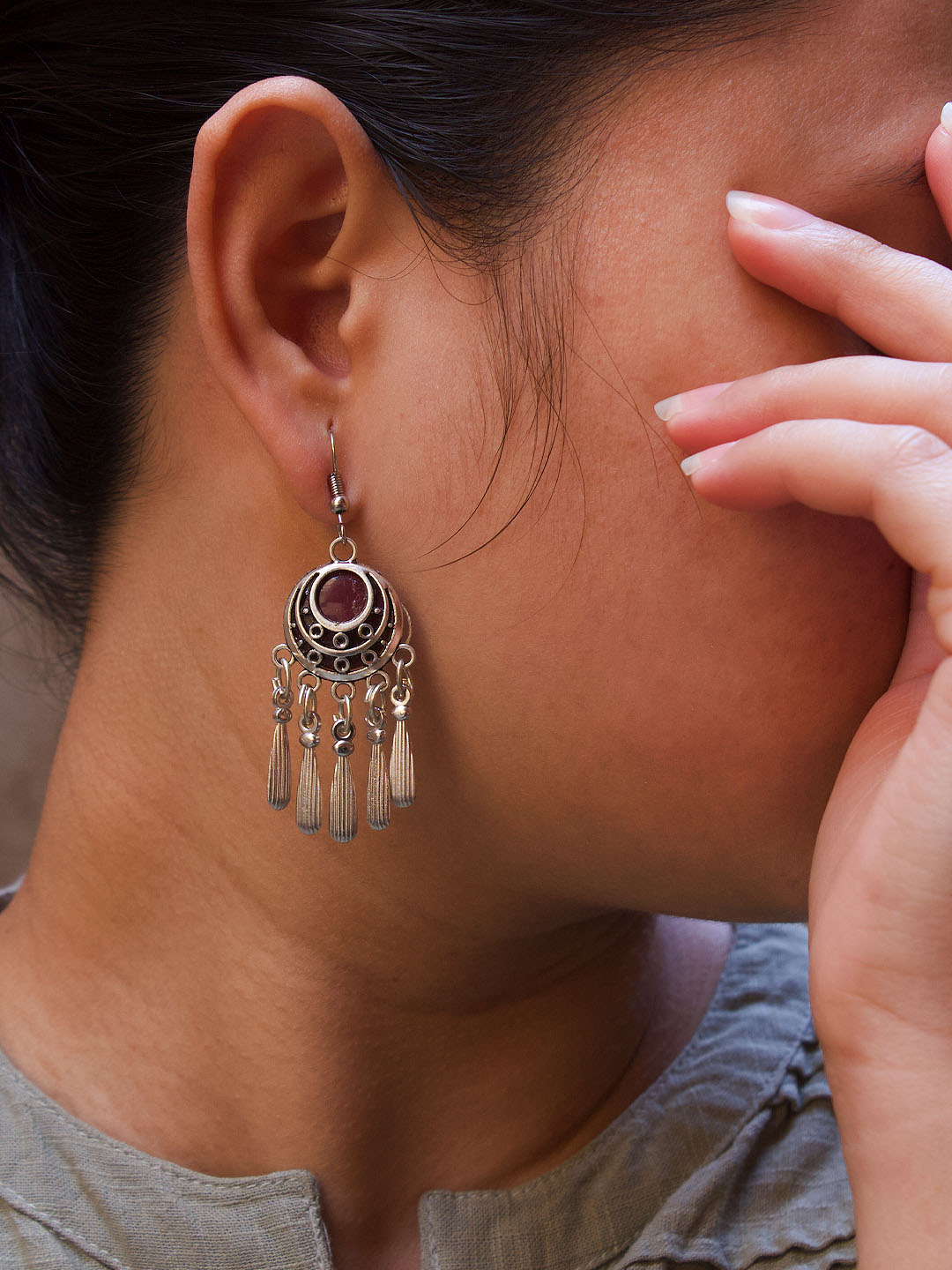 Crescent Design Red Drop Afghani Earring