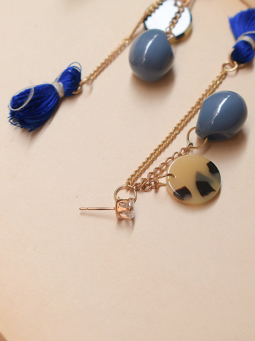 Gold Plated Hanging Plastic Beads With Tassels Dangler Earrings