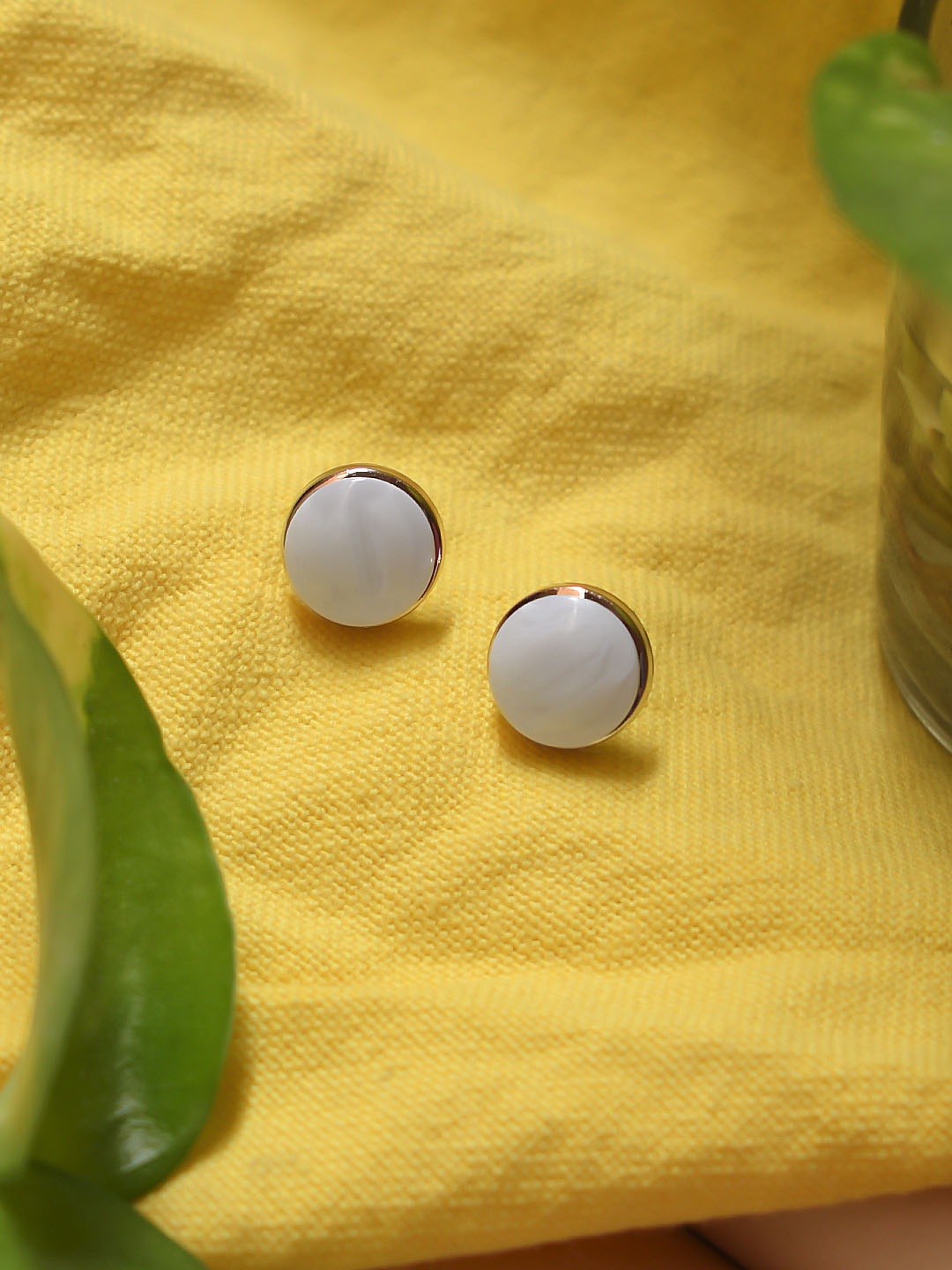 Gold Plated Circular Shape White Color Stud Earring
