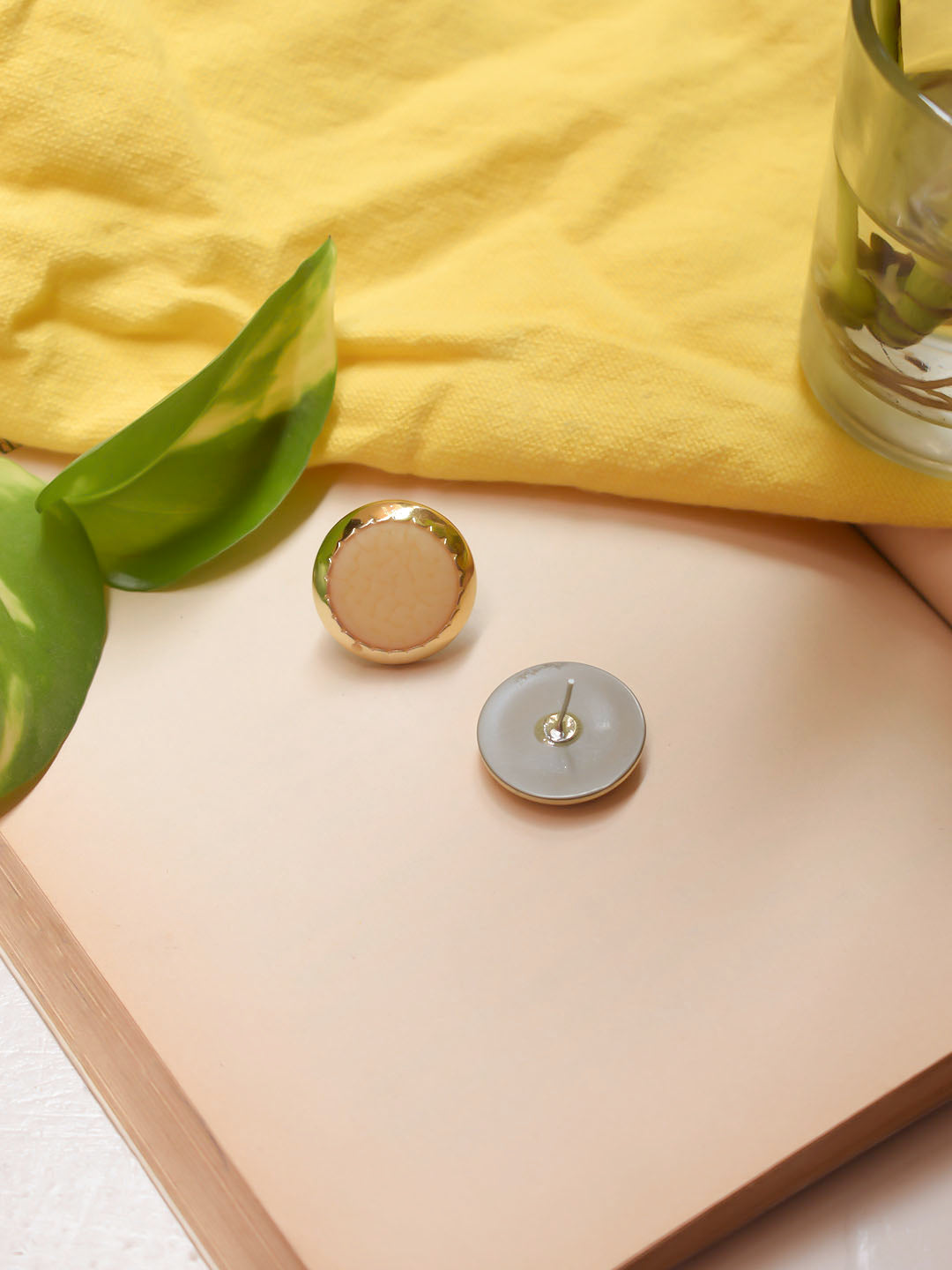 Gold Plated Circular Shape Pink Color Stud Earring