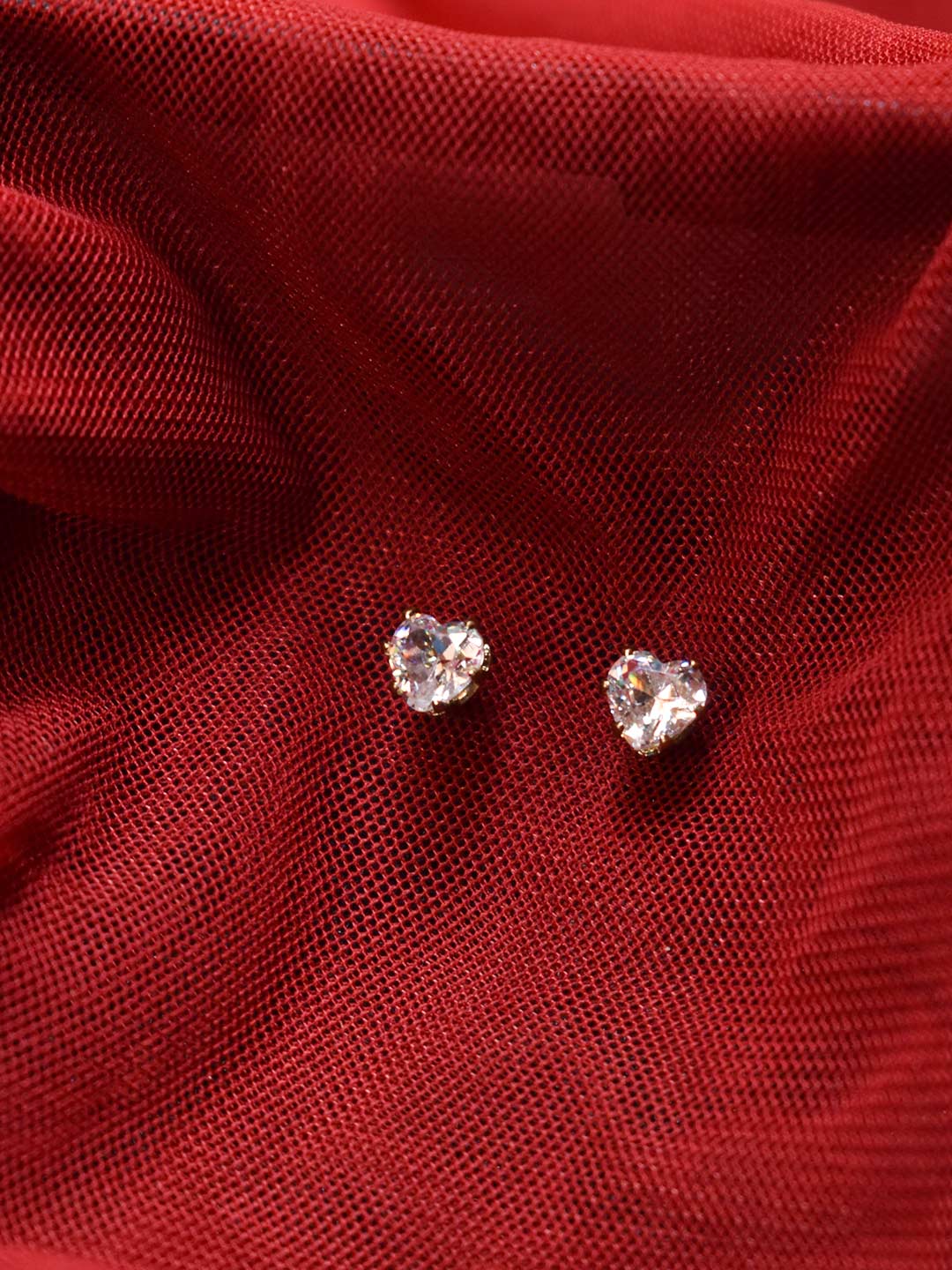 Silver Plated Heart Design White Color Stones Stud Earrings