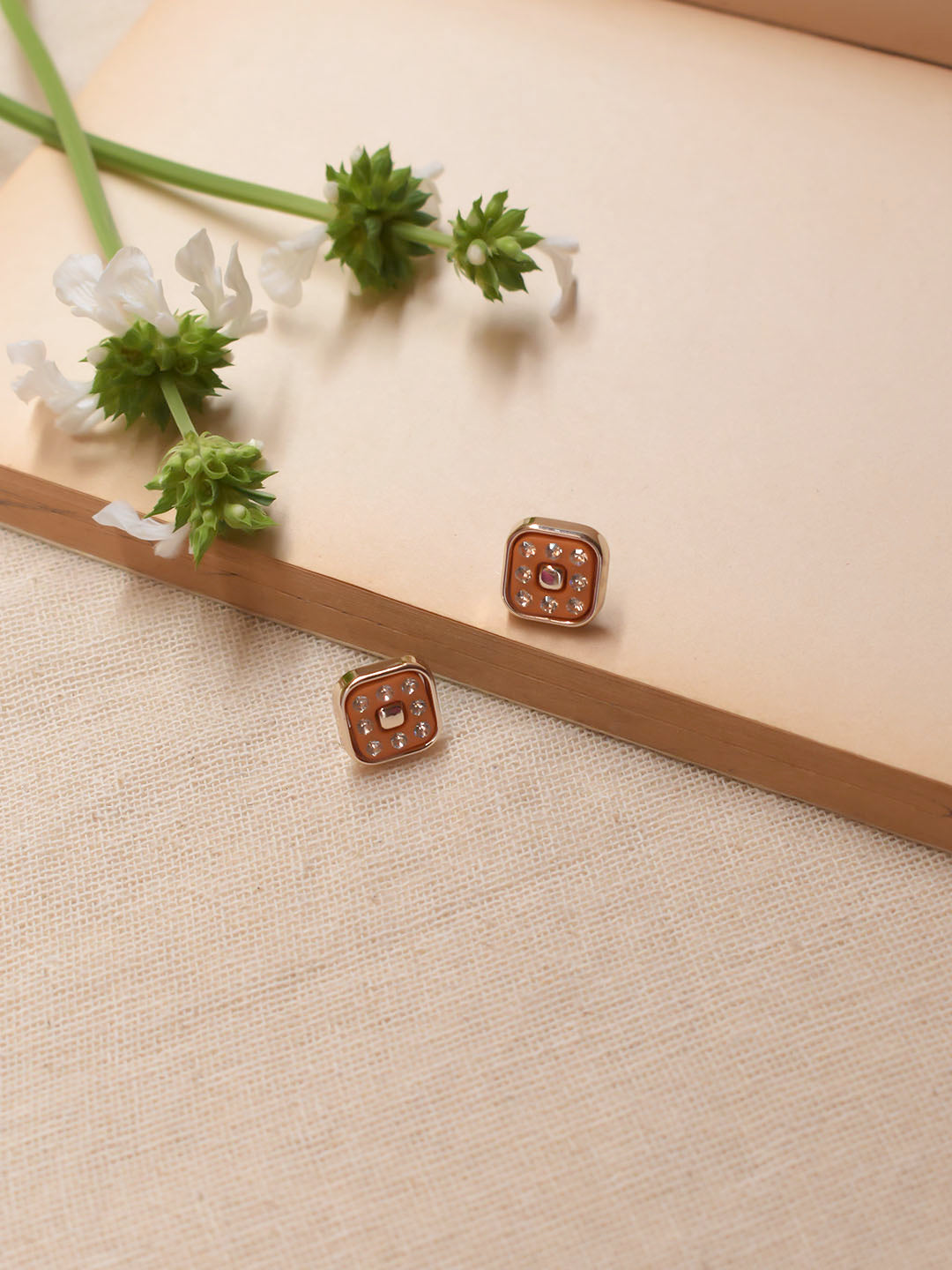 Square Design Enamel Paint Finish Silver Earring