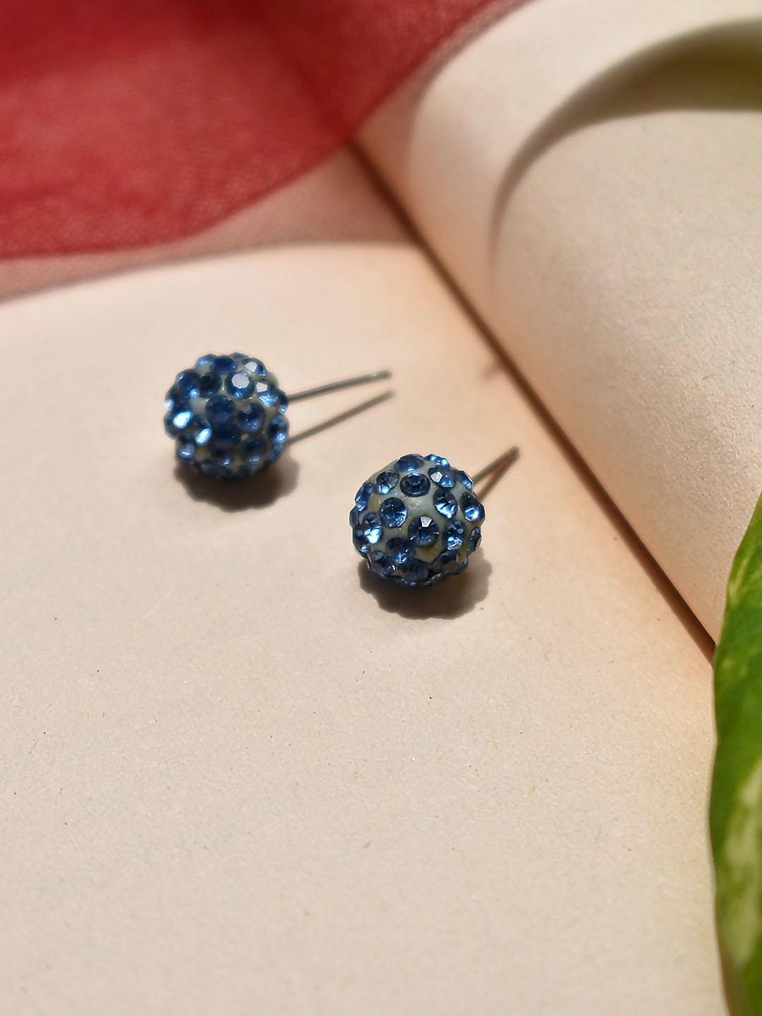 Silver Plated Circular Shape Blue Color Stones Stud Earring