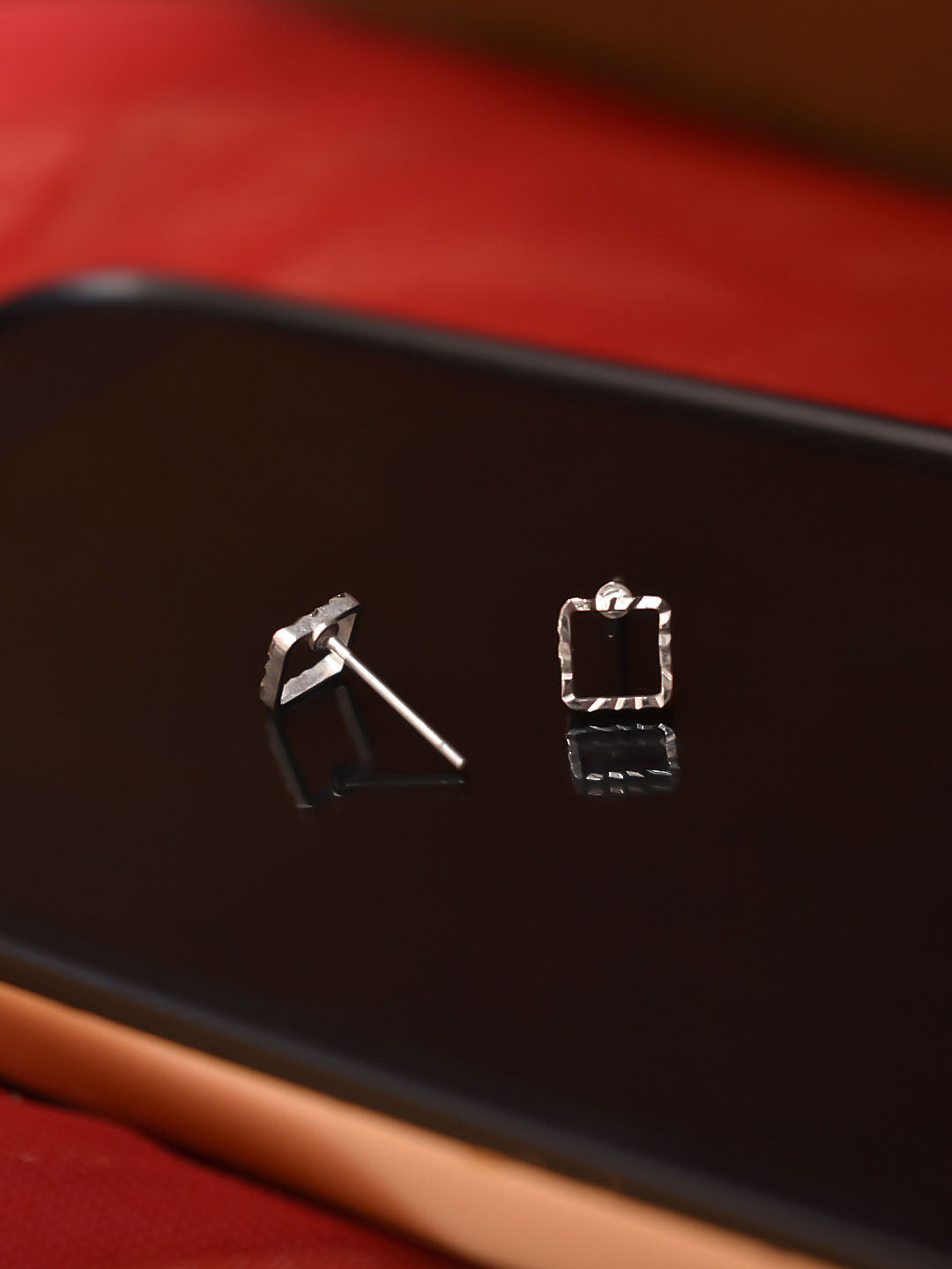 Silver Plated Square Design White Color Stones Stud Earring